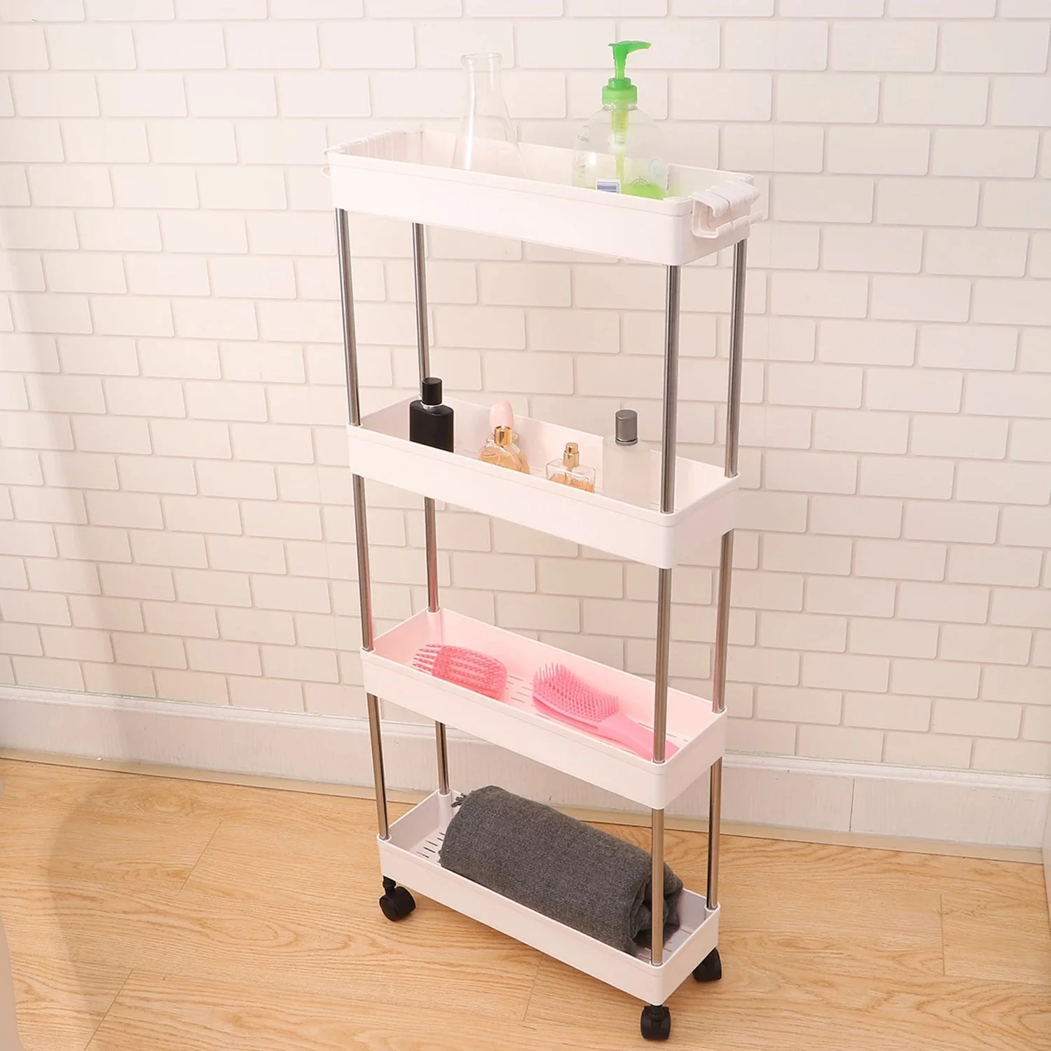Plastic 4 Layer Folding Trolly Storage Organizer Kitchen Rack - Image 3