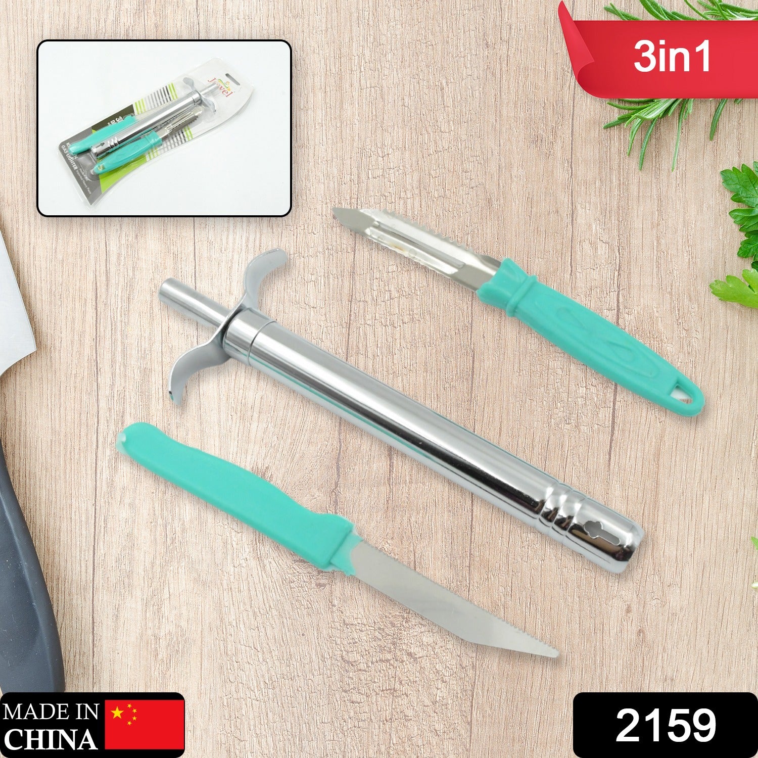 3-in-1 Kitchen Combo with Lighter, Knife and Peeler - Image 2