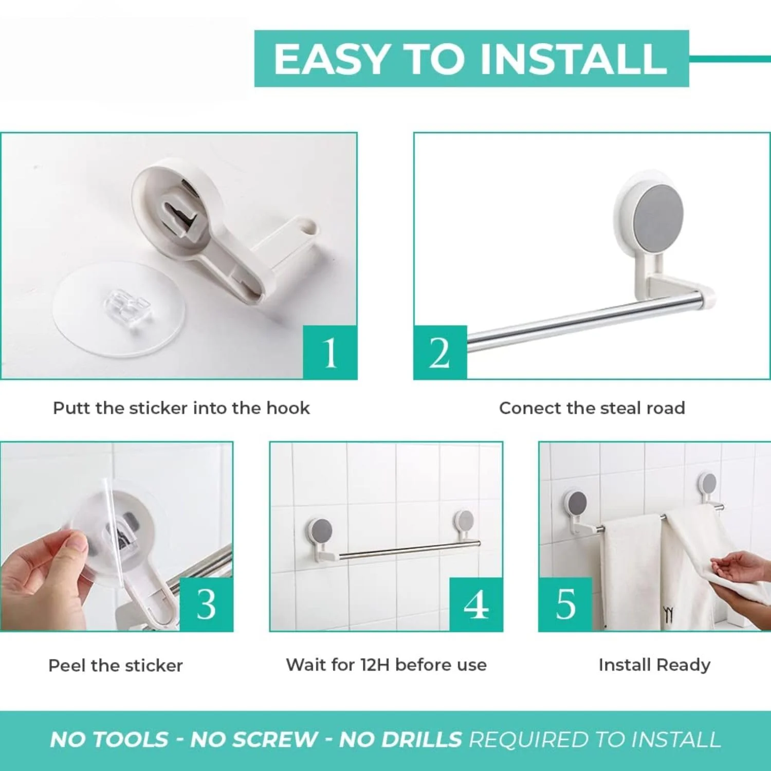 Self-Adhesive Towel Rod / Rack - (1 Pc) - Image 4