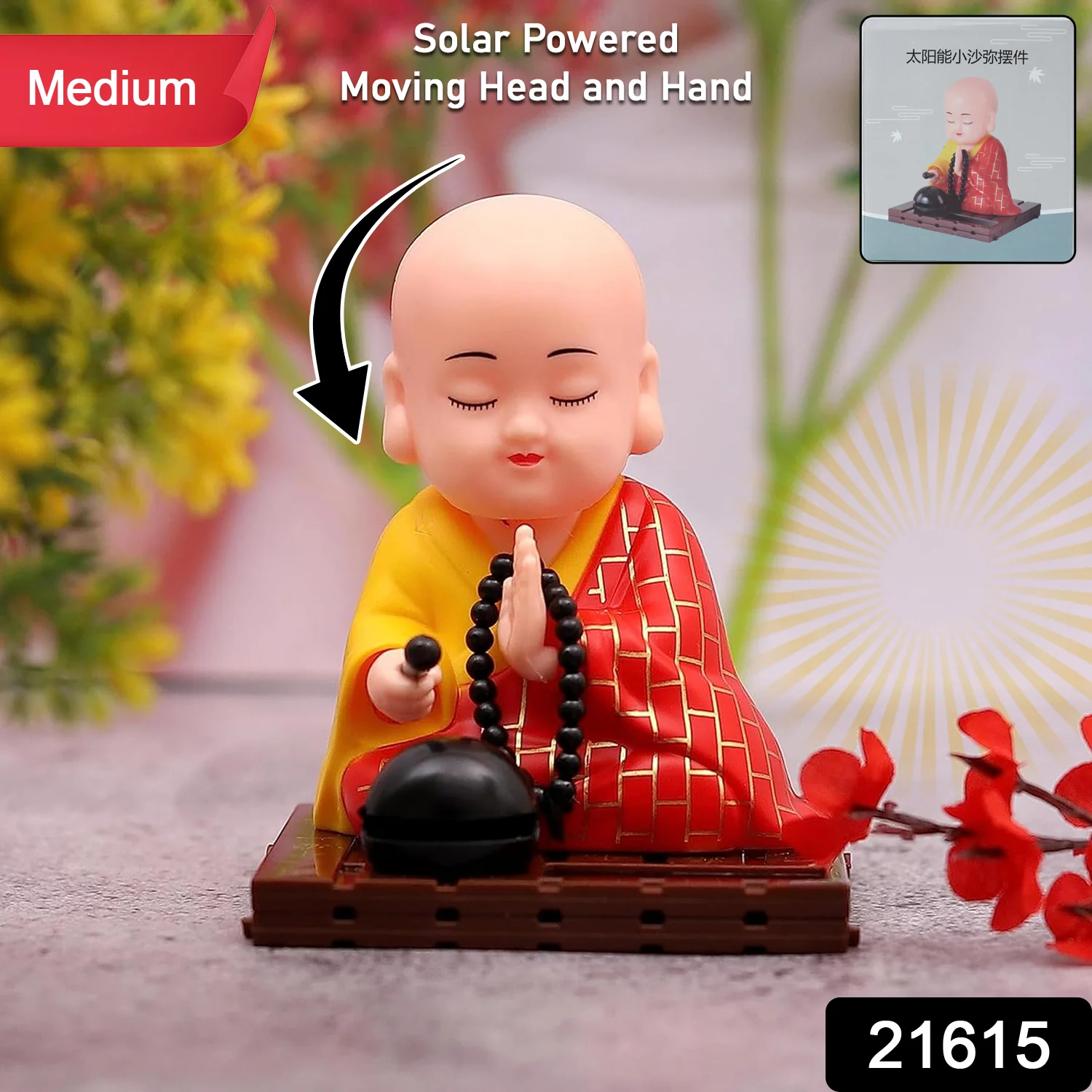 Red Solar Powered Sitting Buddha Statue (1 Pc / Medium) - Image 2