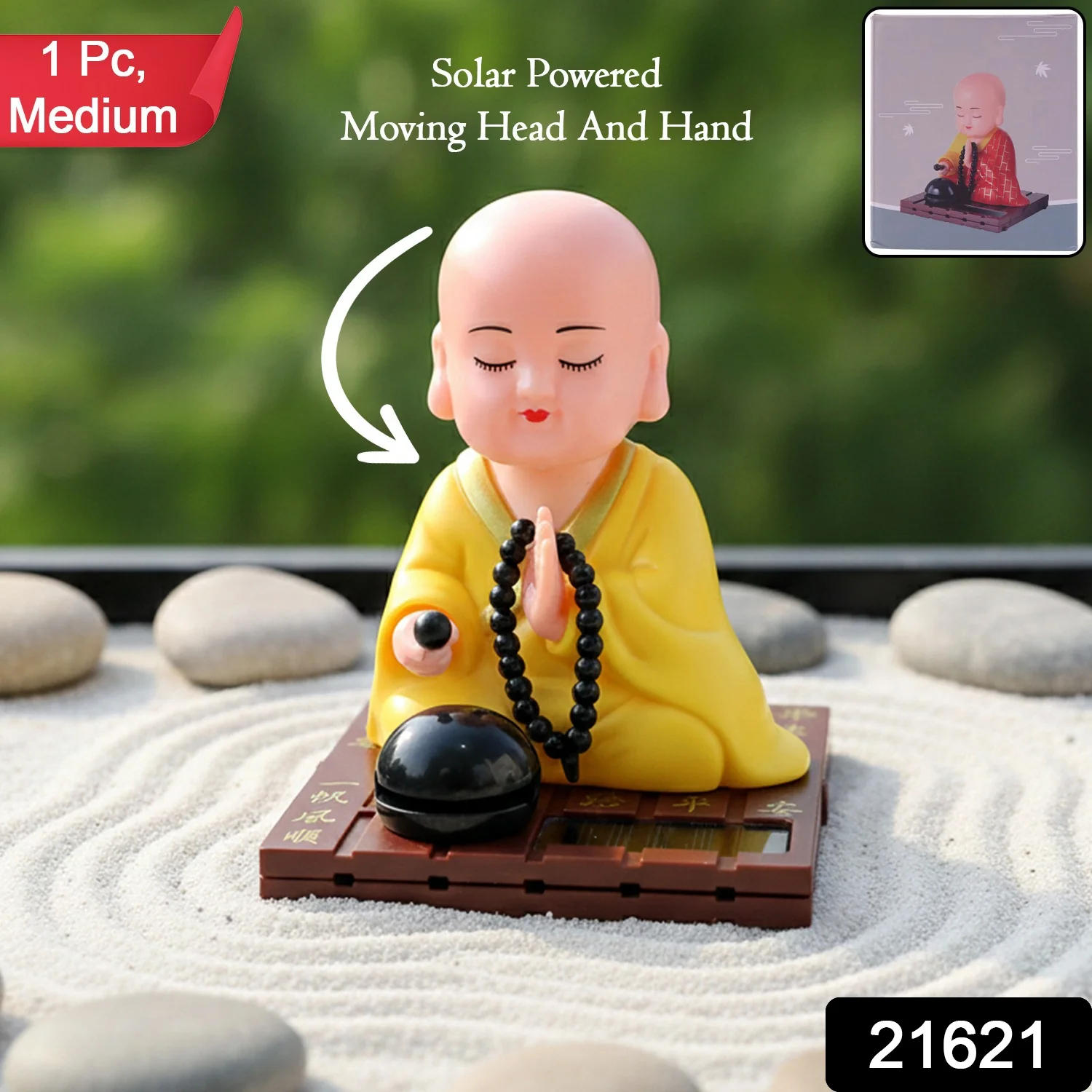 Yellow Solar Powered Sitting Buddha Statue (1 Pc / Medium) - Image 2