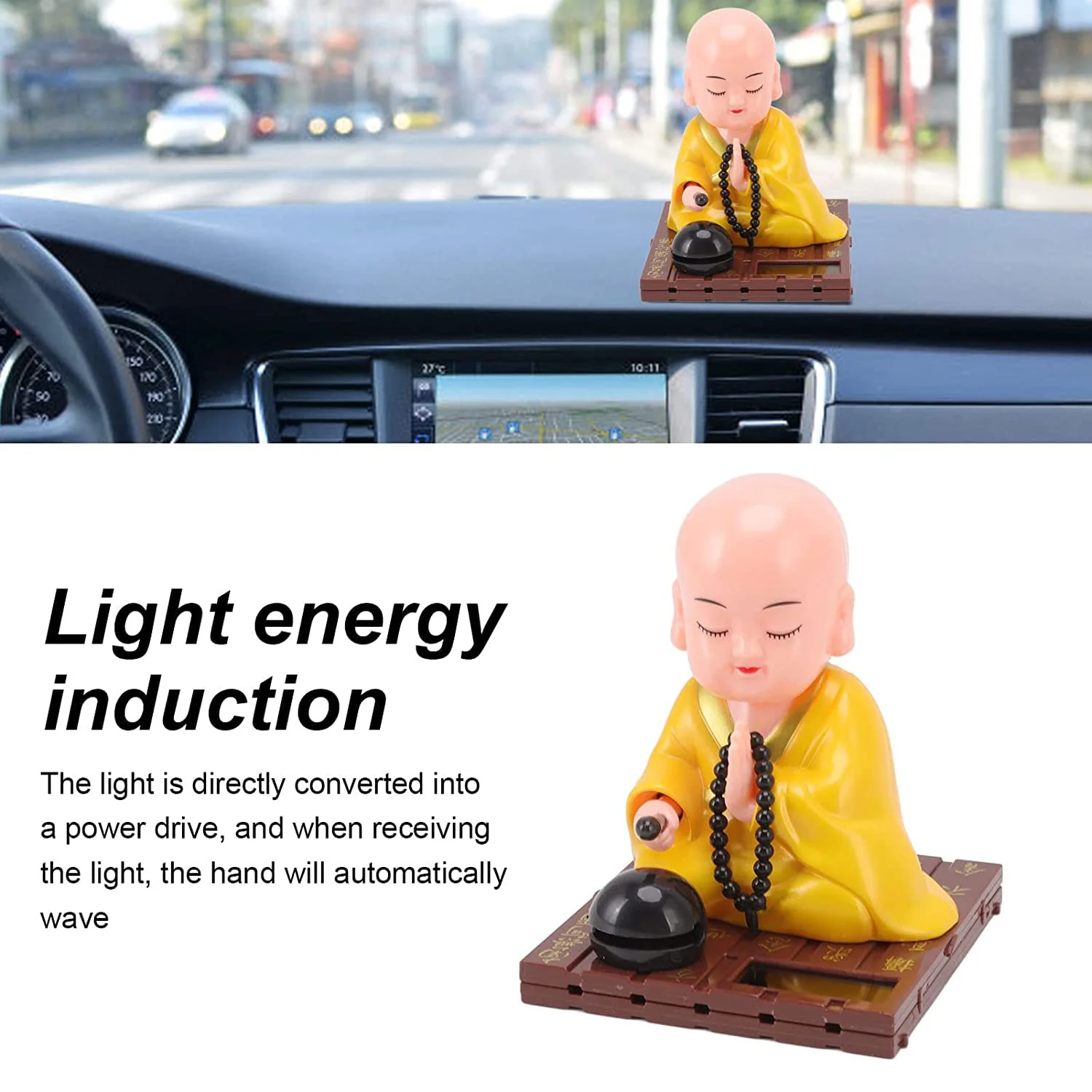 Yellow Solar Powered Sitting Buddha Statue (1 Pc / Medium) - Image 8