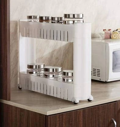 Multipurpose 2 Layer Slim Side Space Saving Storage Organizer Rack Shelf - Image 2