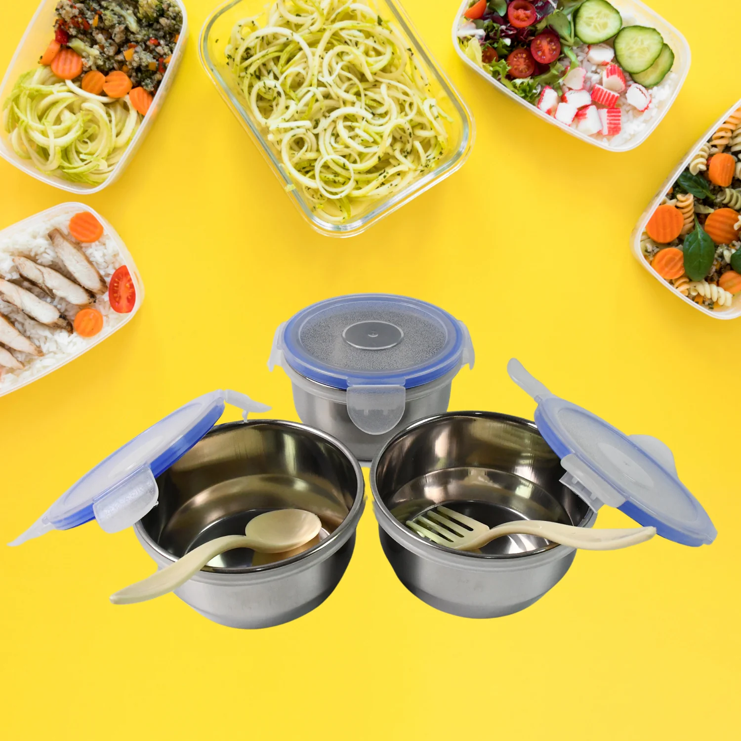 Compact Stainless Steel Airtight Lunch Box Set - 4 pcs (3 Leakproof 1 Bottle) - Image 3
