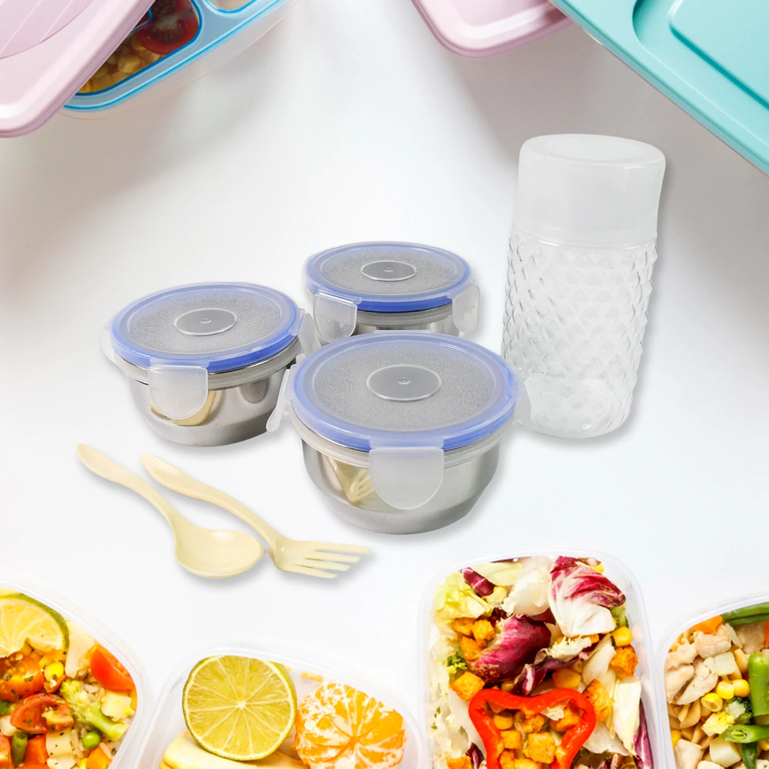 Compact Stainless Steel Airtight Lunch Box Set - 4 pcs (3 Leakproof 1 Bottle) - Image 6