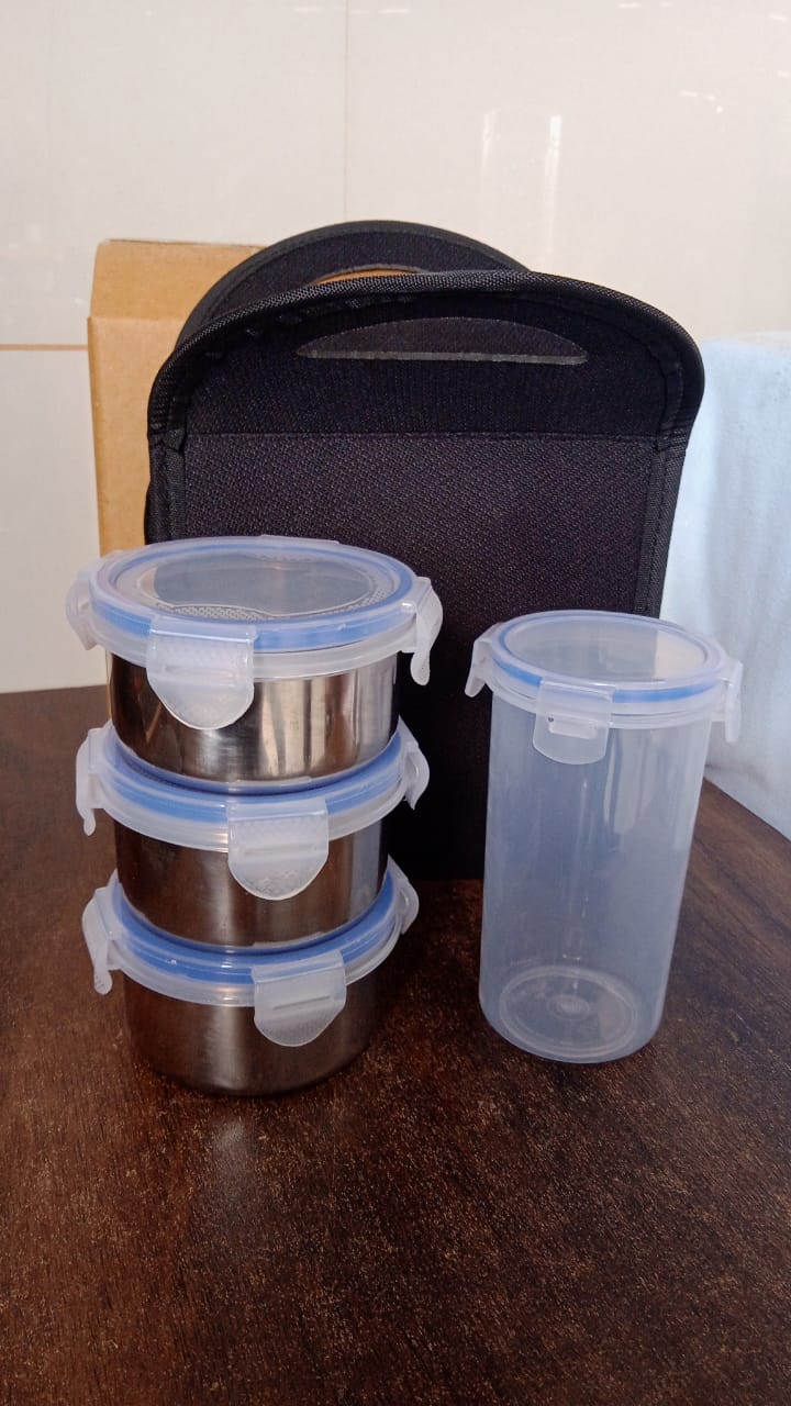 Compact Stainless Steel Airtight Lunch Box Set - 4 pcs (3 Leakproof 1 Bottle) - Image 7