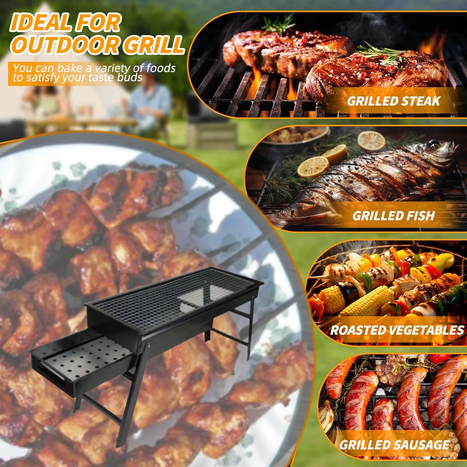 Folding Portable Barbeque BBQ Grill Set for Outdoor and Home - Image 3