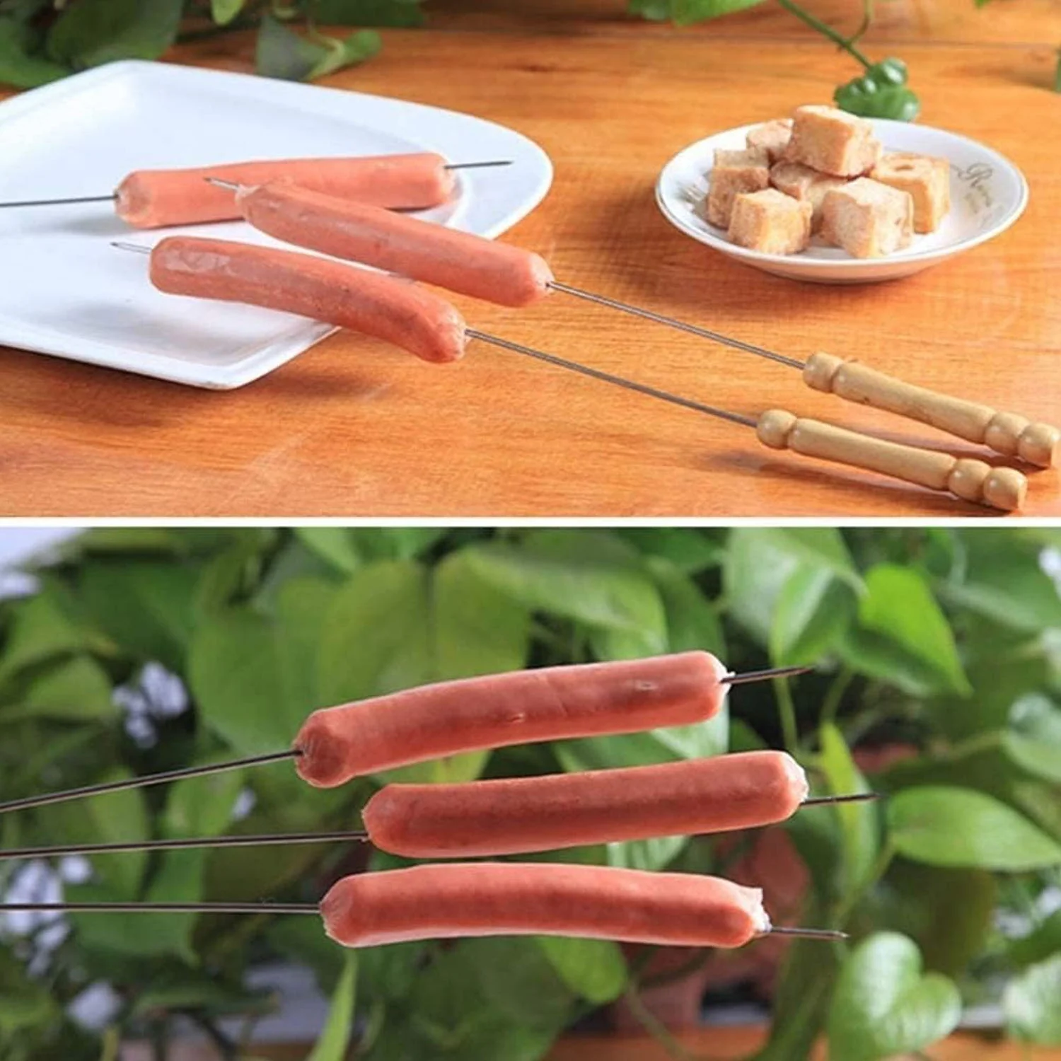Barbecue Skewers for BBQ Tandoor and Gril with Wooden Handle - Pack of 12 - Image 4