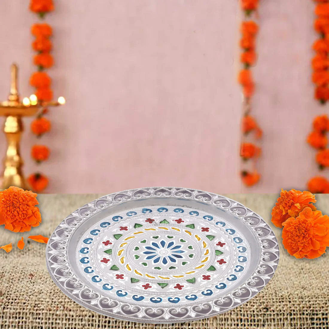 Silver Plated Pooja Thali - Image 5