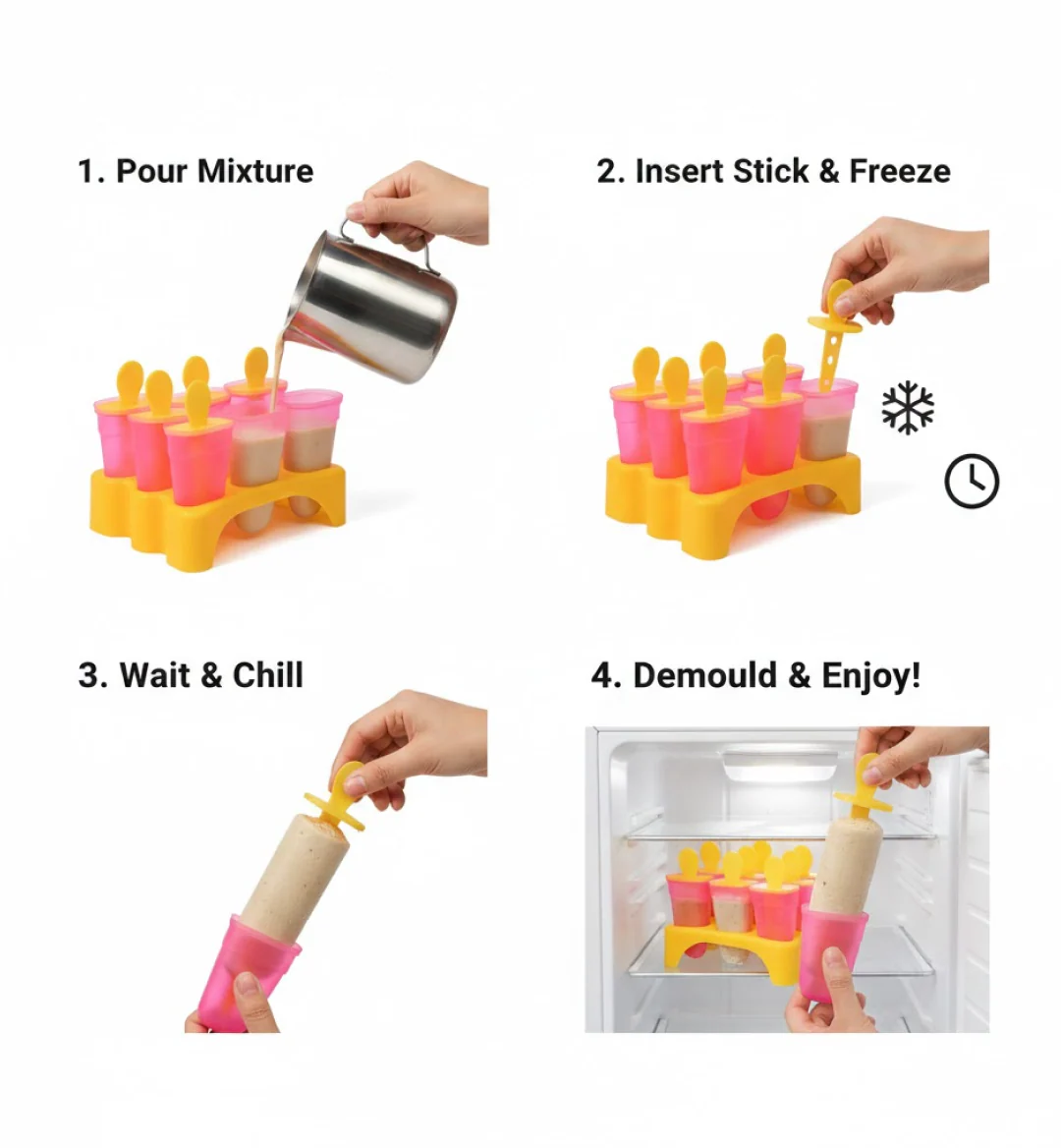 Kulfi Maker Moulds Set Plastic Homemade Kulfi Mould 6pcs Set For Freezer Use - Image 3