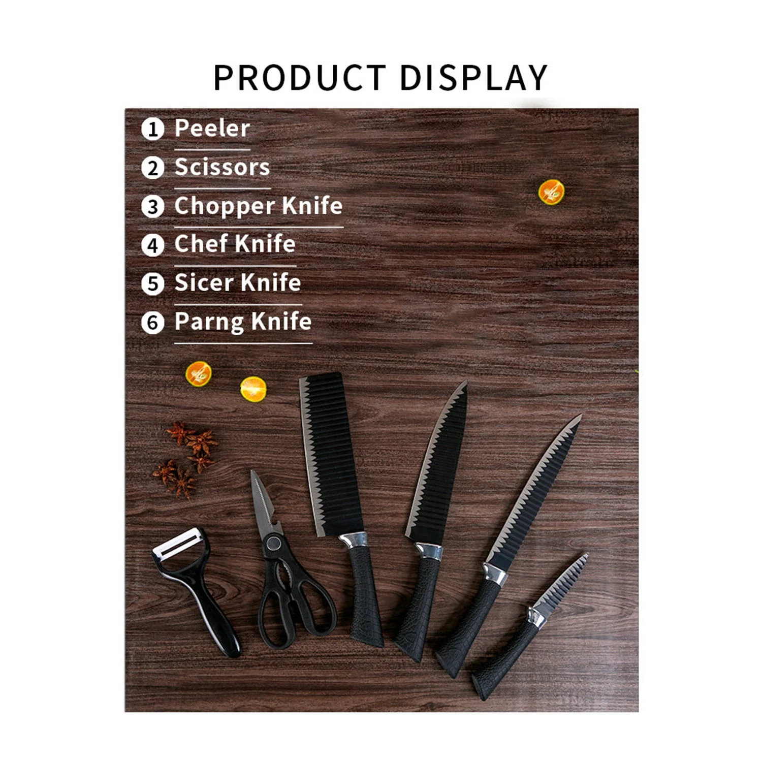 Stainless Steel Knife Set With Chef Peeler And Scissor (6 Pieces) - Image 4