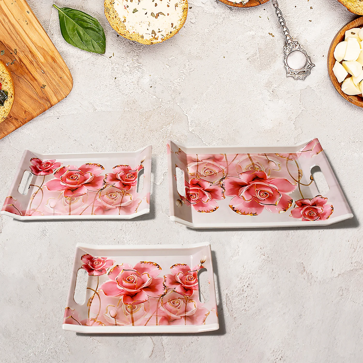 Plastic Rectangular Serving Tray Set – Printed Design Trays for Home & Kitchen - Image 3