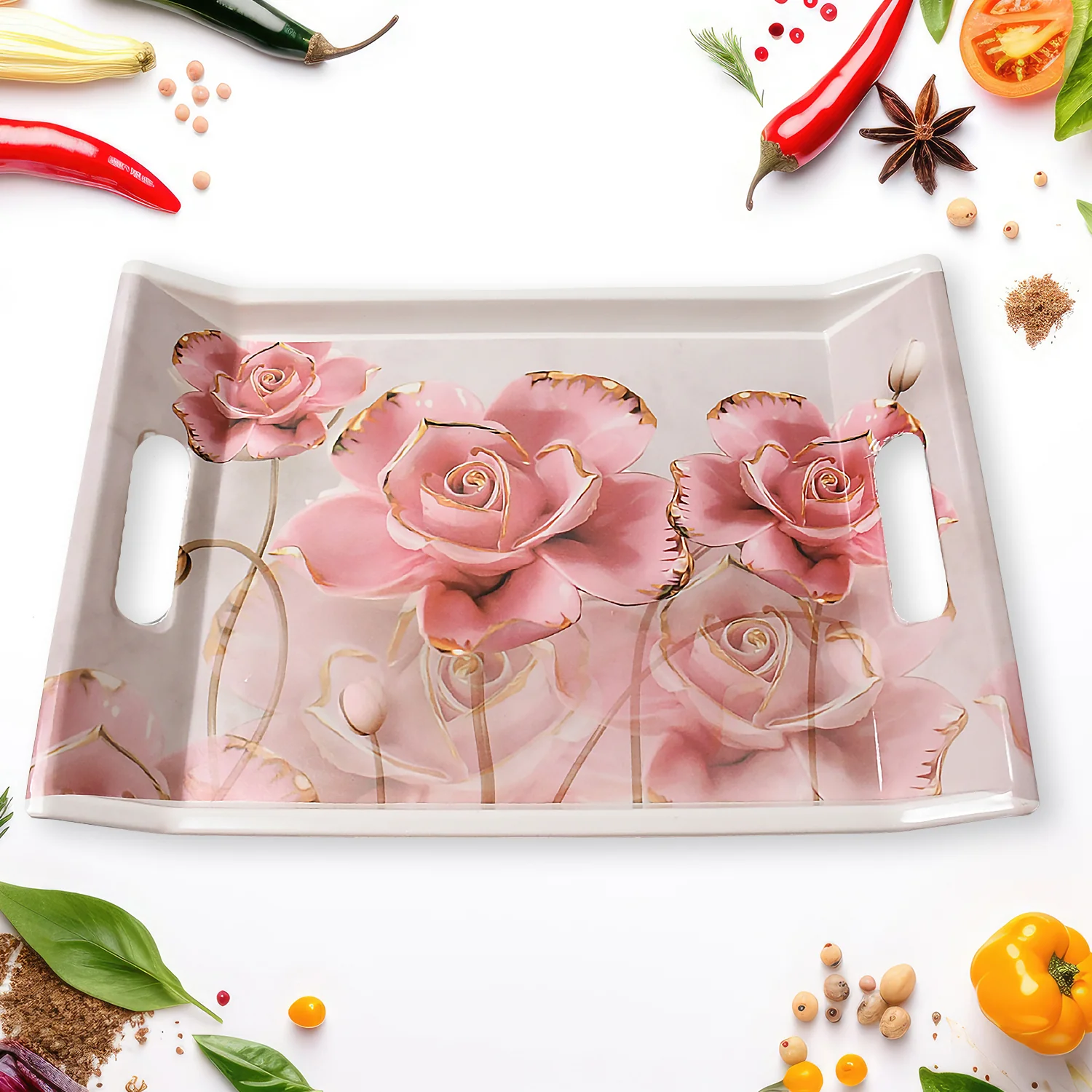 Plastic Rectangular Serving Tray Set – Printed Design Trays for Home & Kitchen - Image 6