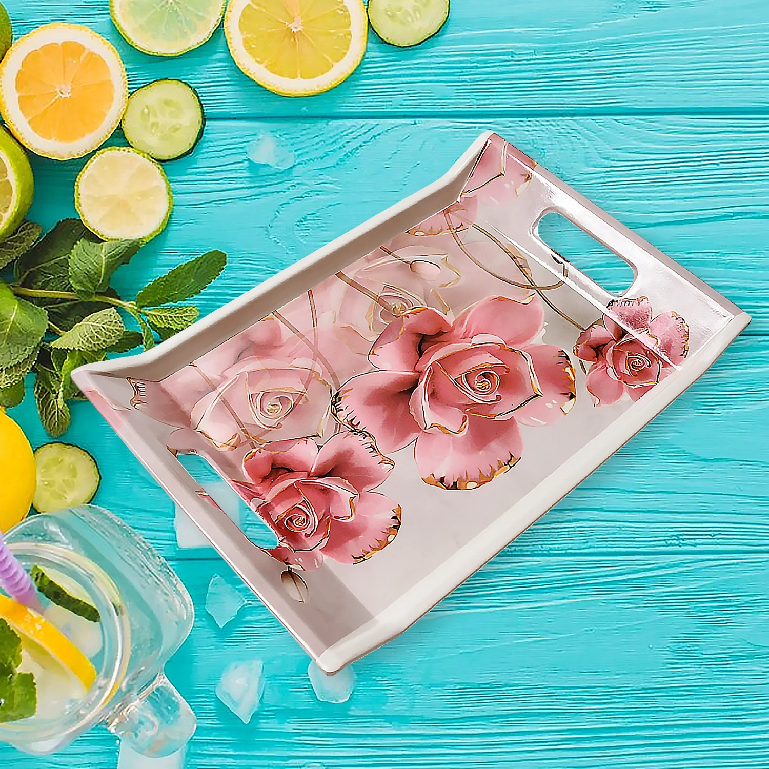 Plastic Rectangular Serving Tray Set – Printed Design Trays for Home & Kitchen - Image 7