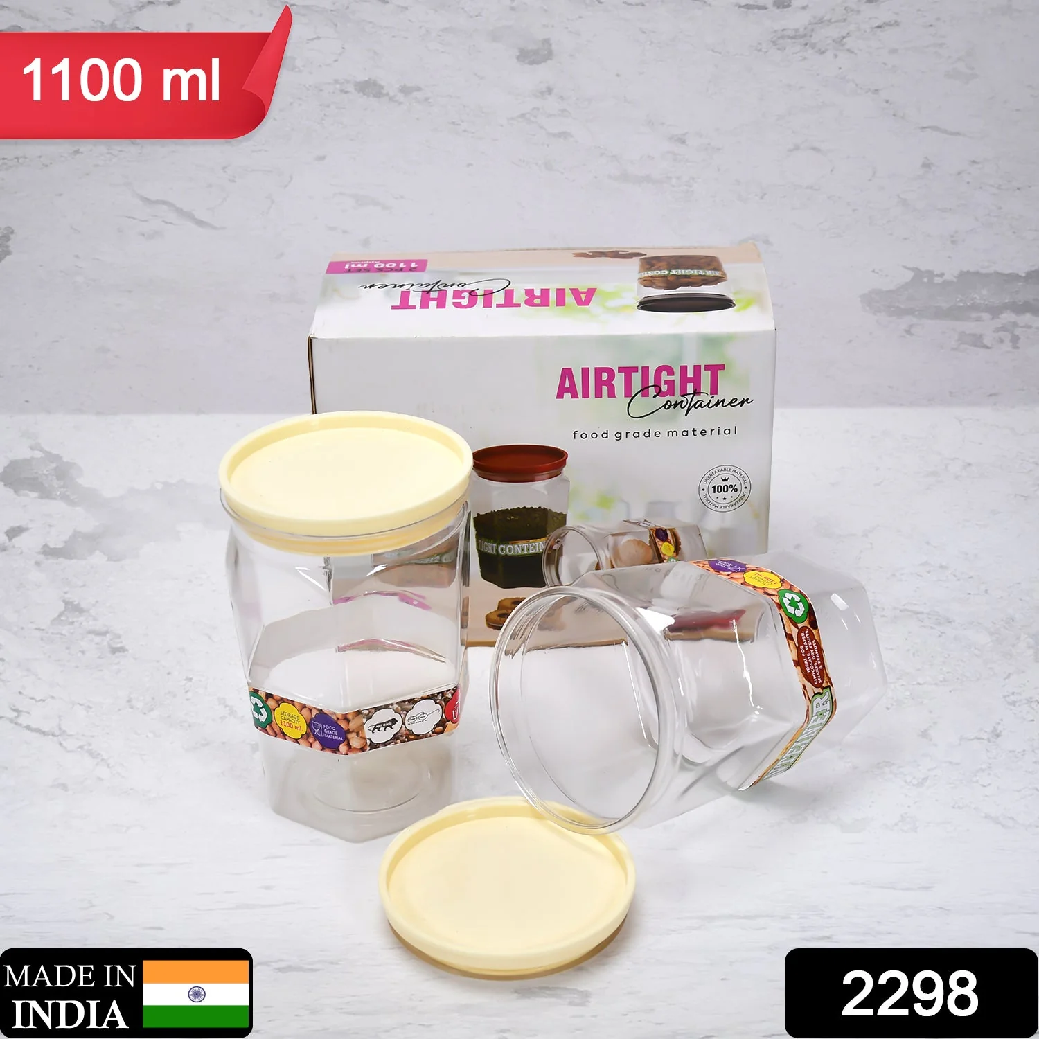 Air Tight Kitchen Storage Container  (Approx - 1100Ml, Set of 2pcs) - Image 2
