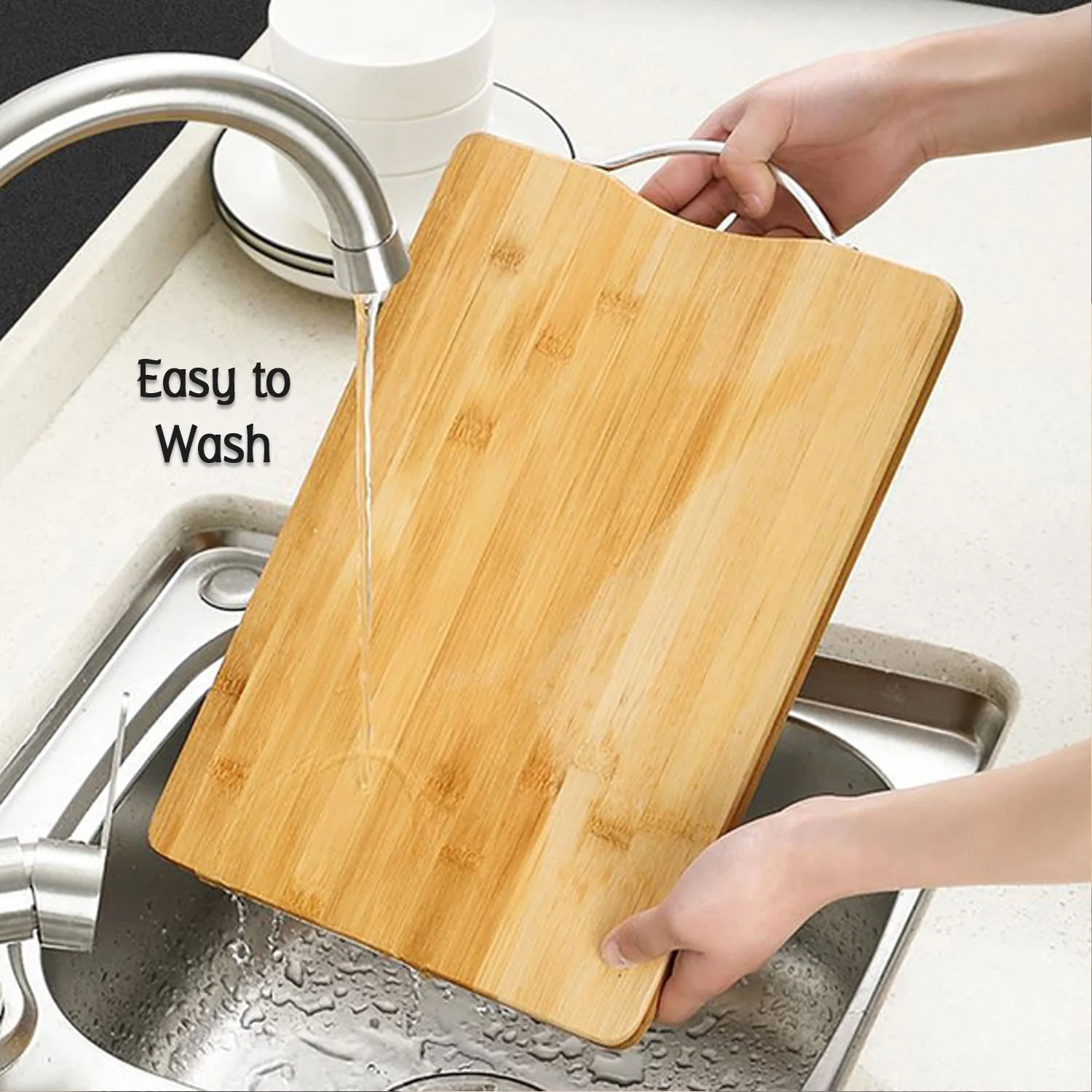 Thick Wooden Bamboo Kitchen Chopping Board with Holder for Fruits & Meat - Image 7