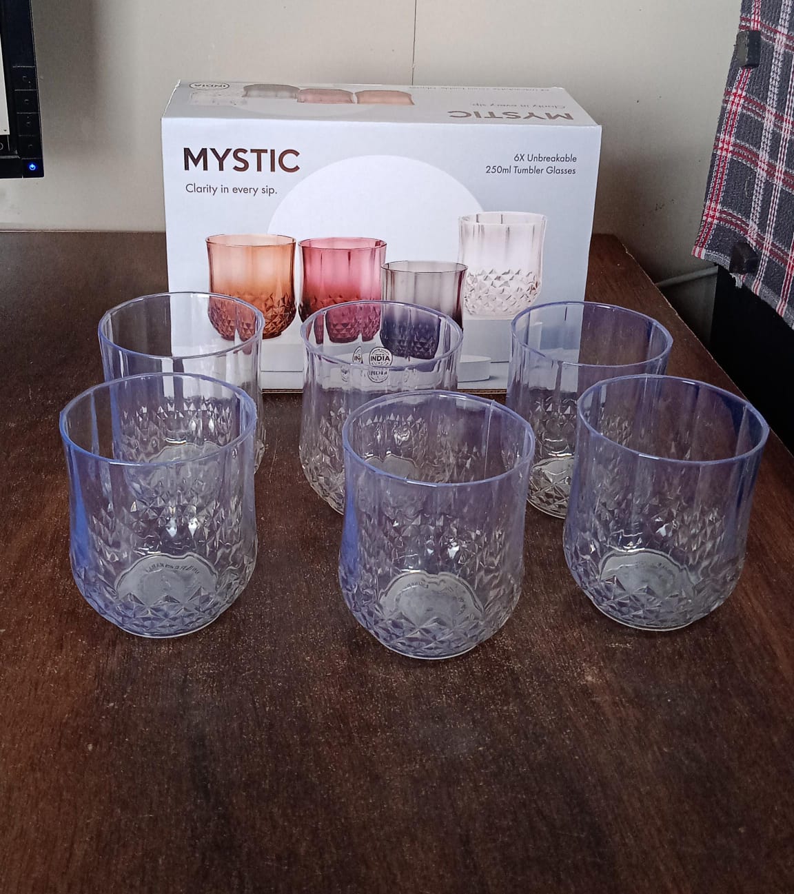 Heavy unbreakable Stylish look fully Transparent Glasses Set 250 ml (6pcs) - Image 8
