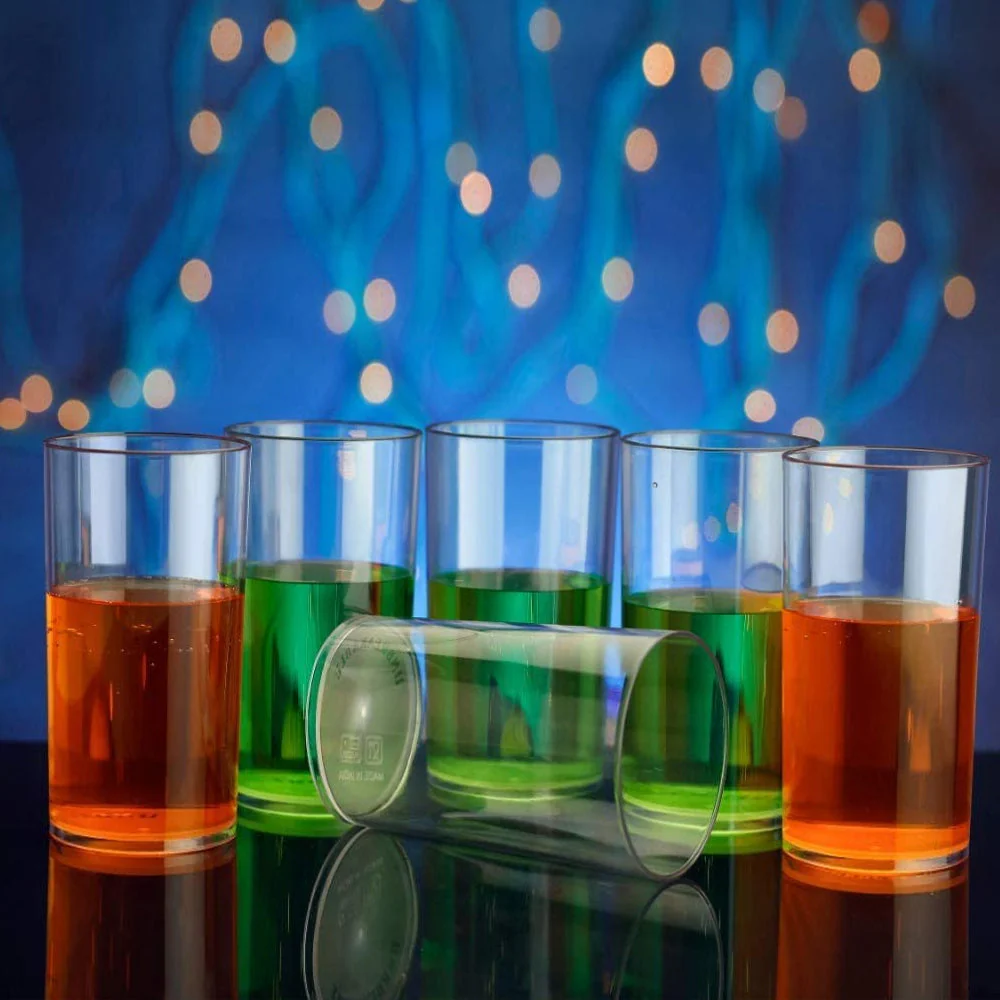 Heavy unbreakable Plastic Clear look fully Transparent Glasses Set 330ml (6pcs)