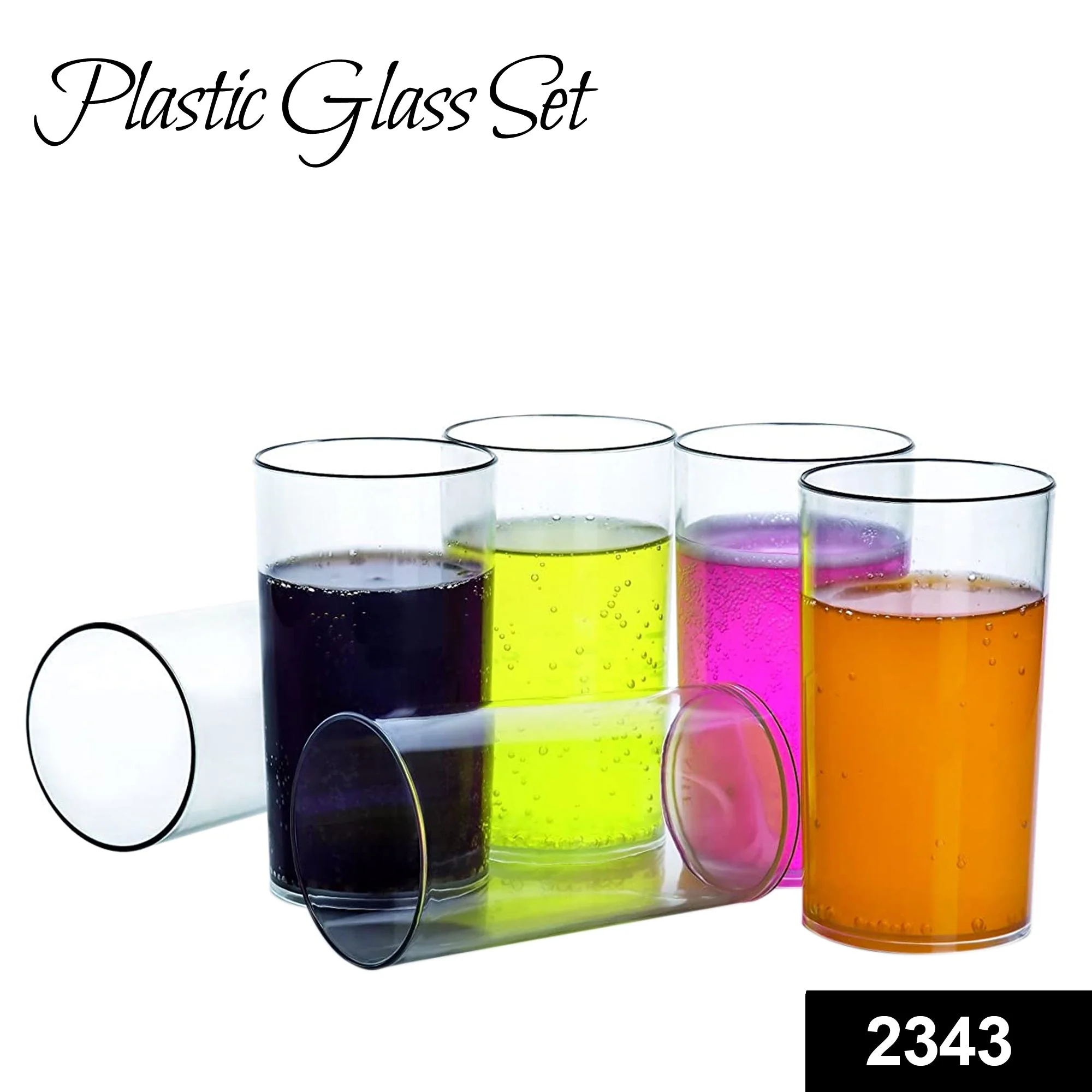 Heavy unbreakable Plastic Clear look fully Transparent Glasses Set 330ml (6pcs) - Image 2
