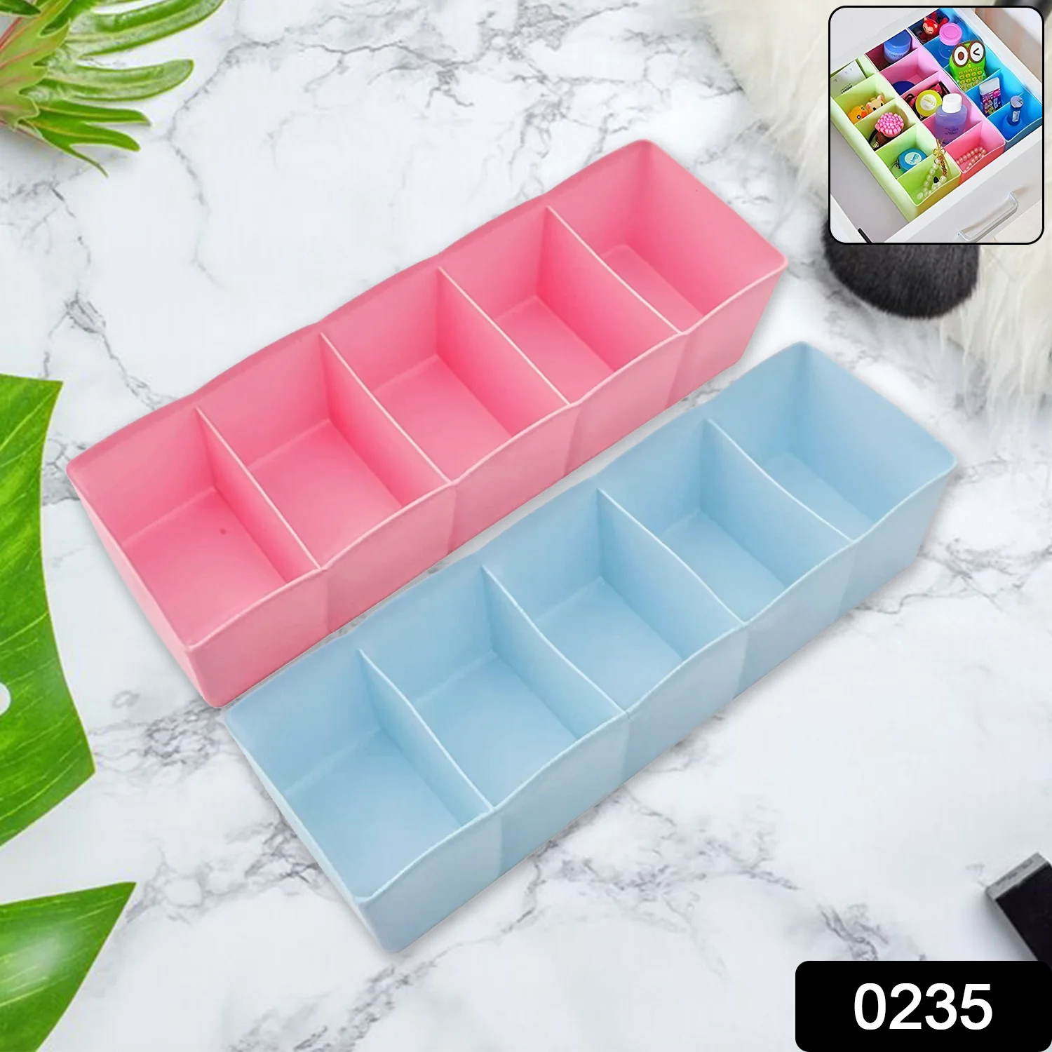 5 Compartments Socks / Handkerchief / Underwear Storage Box, Socks tray (pack of 2) - Image 2
