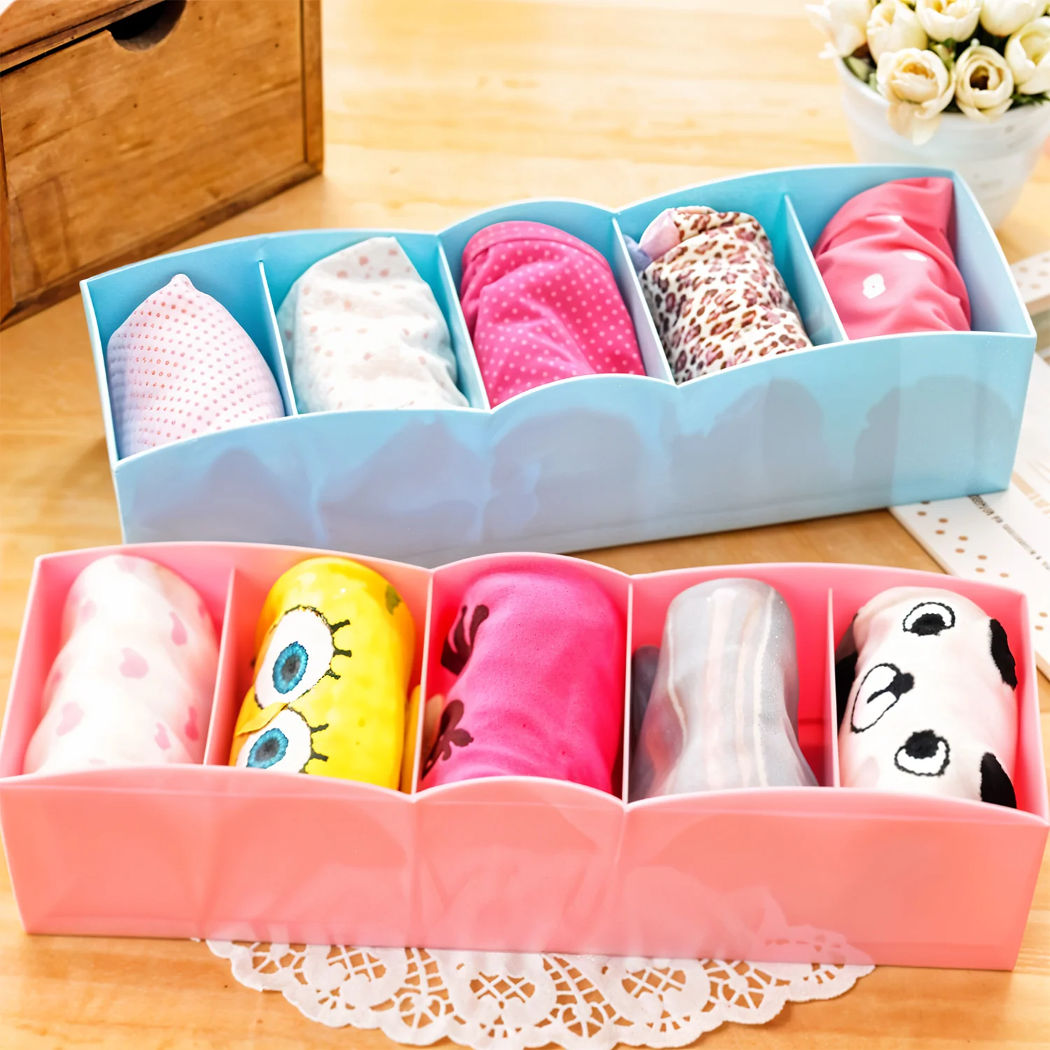 5 Compartments Socks / Handkerchief / Underwear Storage Box, Socks tray (pack of 2) - Image 8