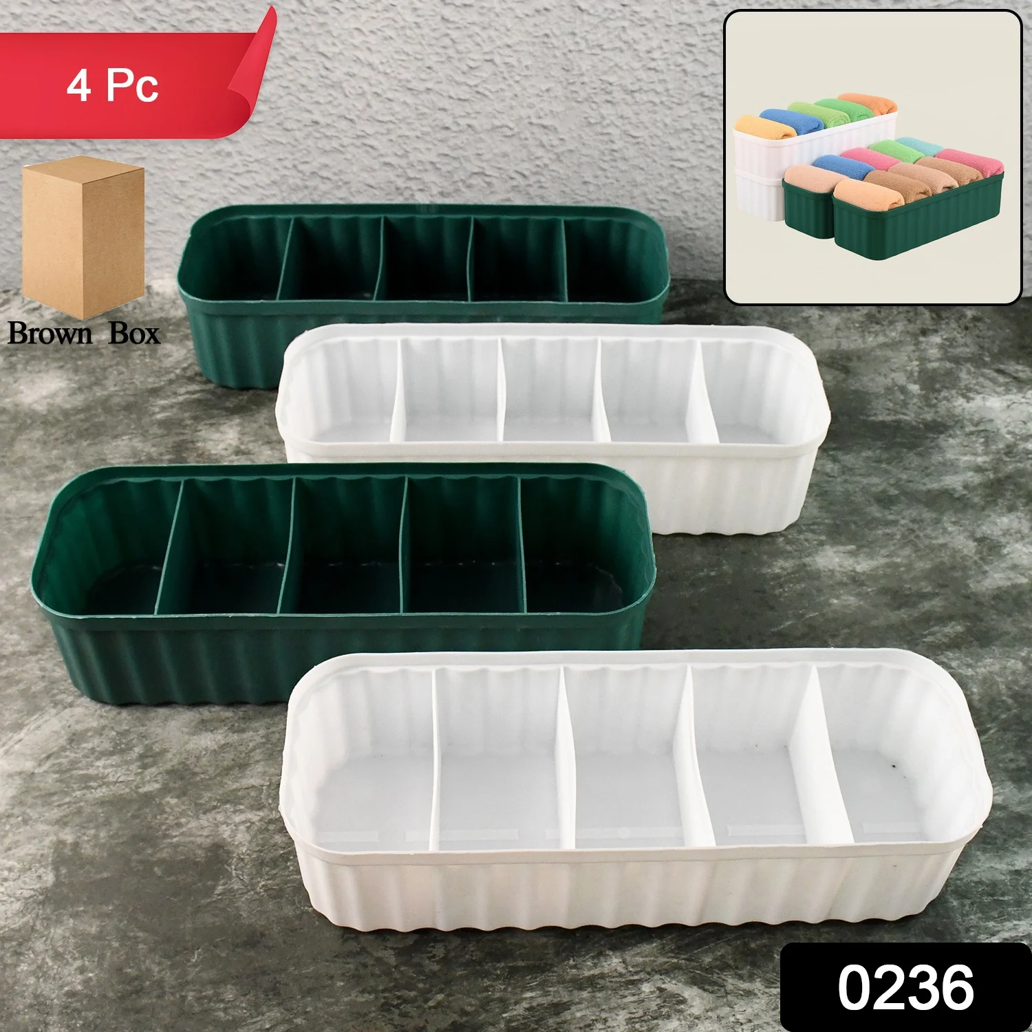5 Compartments Socks / Handkerchief / Underwear Storage Boxes, Socks tray (pack of 4) - Image 2