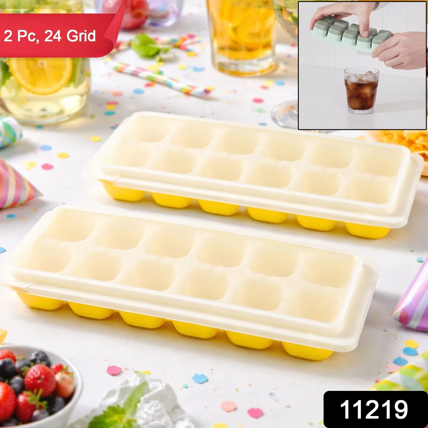 24 Grid Pop Up Ice Cube Tray Set with Lid (2 Pc Set) - Image 2