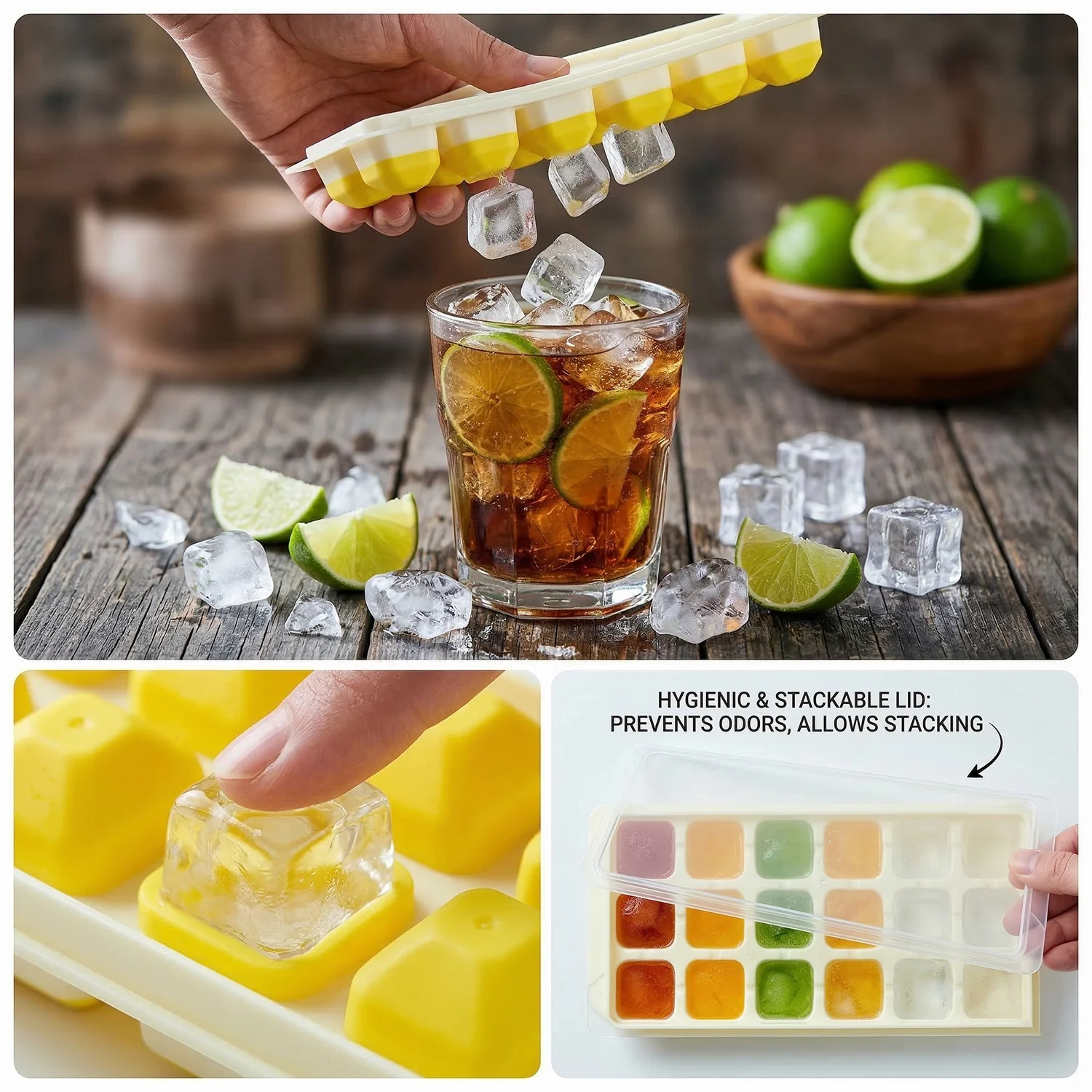 24 Grid Pop Up Ice Cube Tray Set with Lid (2 Pc Set) - Image 3