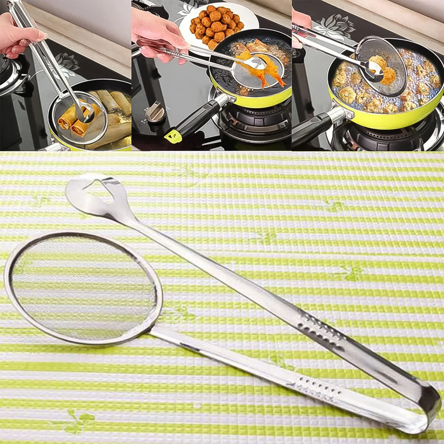 2In1 Stainless Steel Filter Spoon with Clip Food Kitchen Oil-Frying Multi-Functional - Image 4