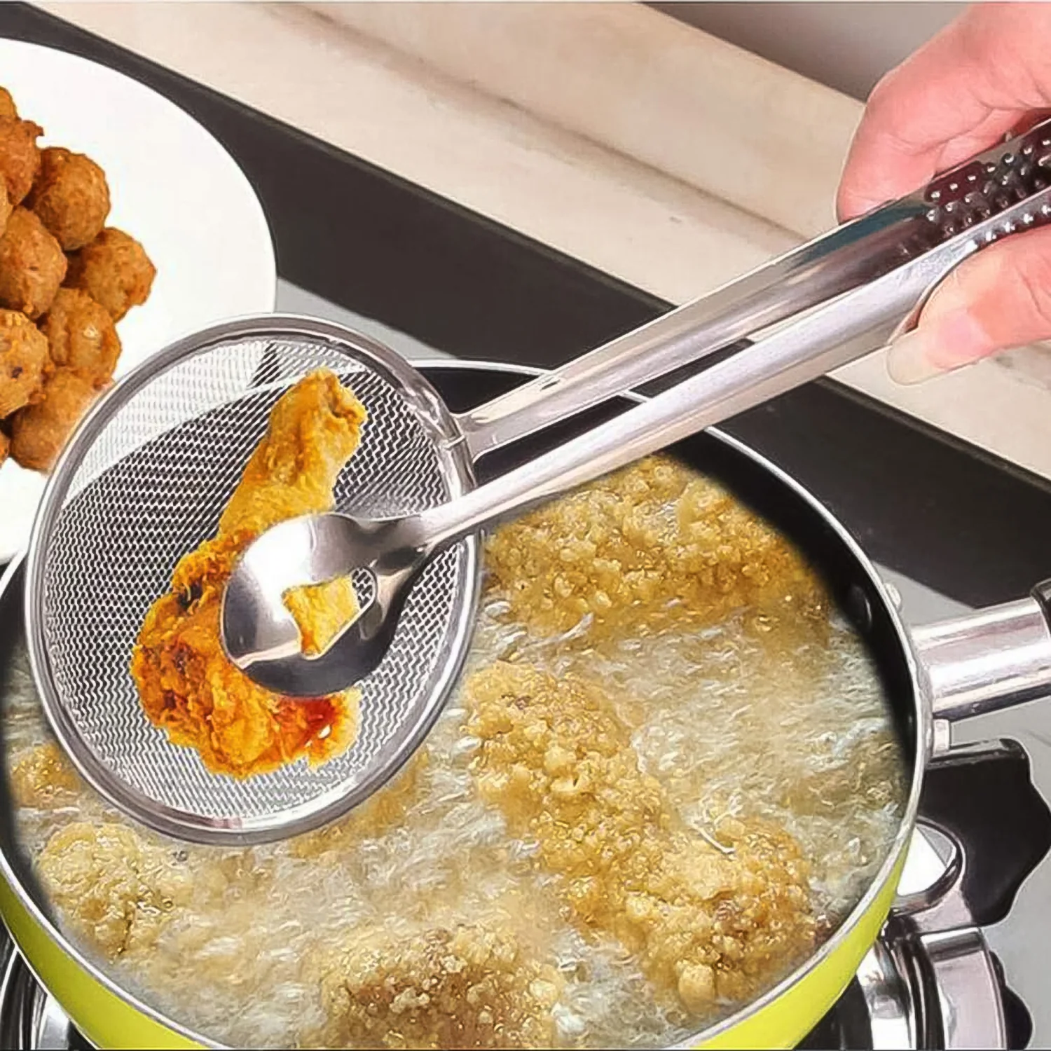 2In1 Stainless Steel Filter Spoon with Clip Food Kitchen Oil-Frying Multi-Functional - Image 8