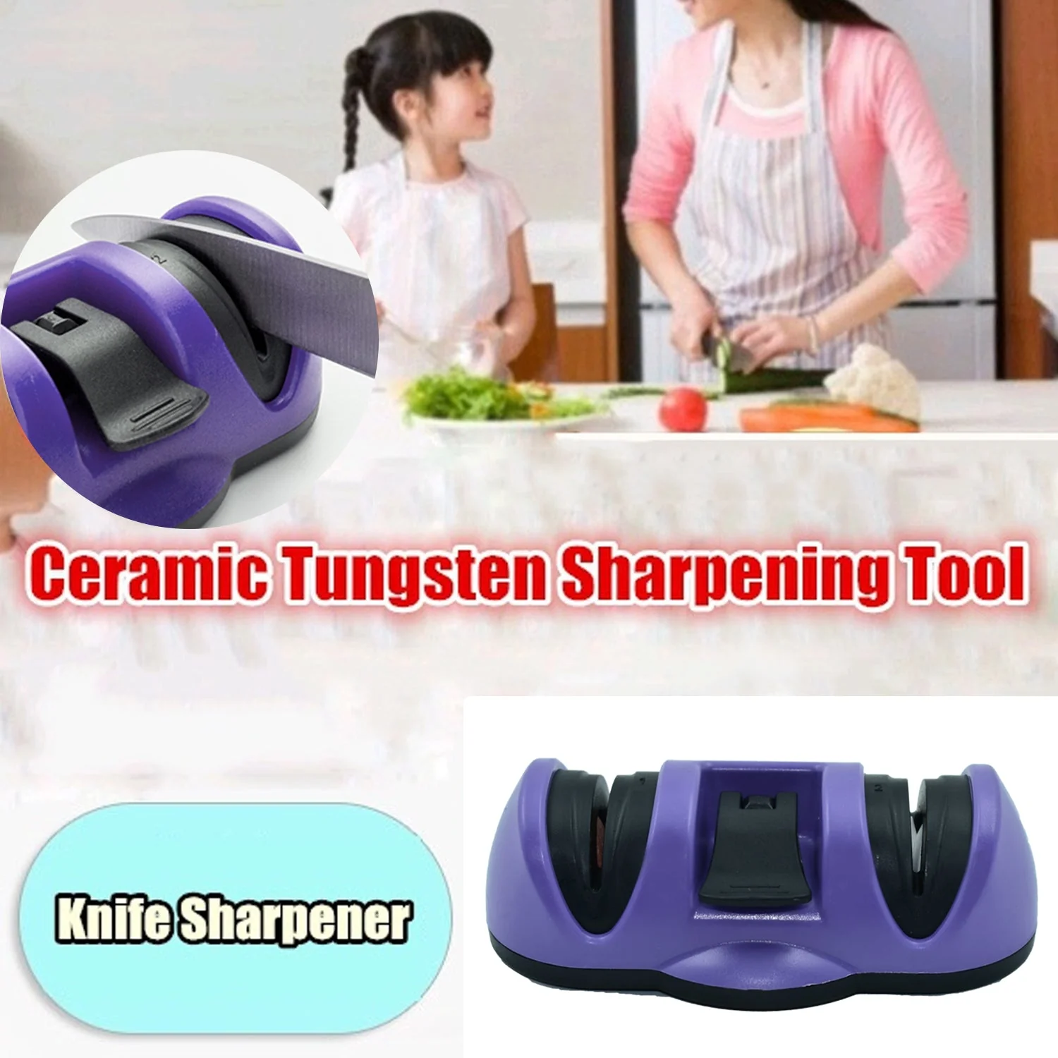 Manual Knife Sharpener 2 Stage Sharpening Tool for Ceramic Knife and Steel Knives - Image 4