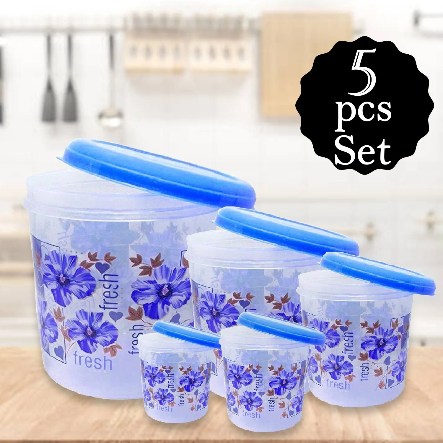Plastic Transparent Container Air Tight Dabba Set (3000ml, 2000ml, 1000ml, 750ml, 500ml) - Image 5