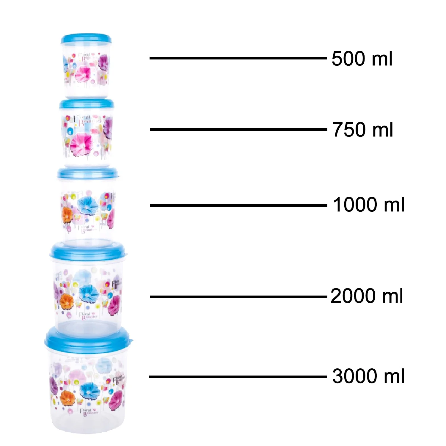 Plastic Transparent Container Air Tight Dabba Set (3000ml, 2000ml, 1000ml, 750ml, 500ml) - Image 8