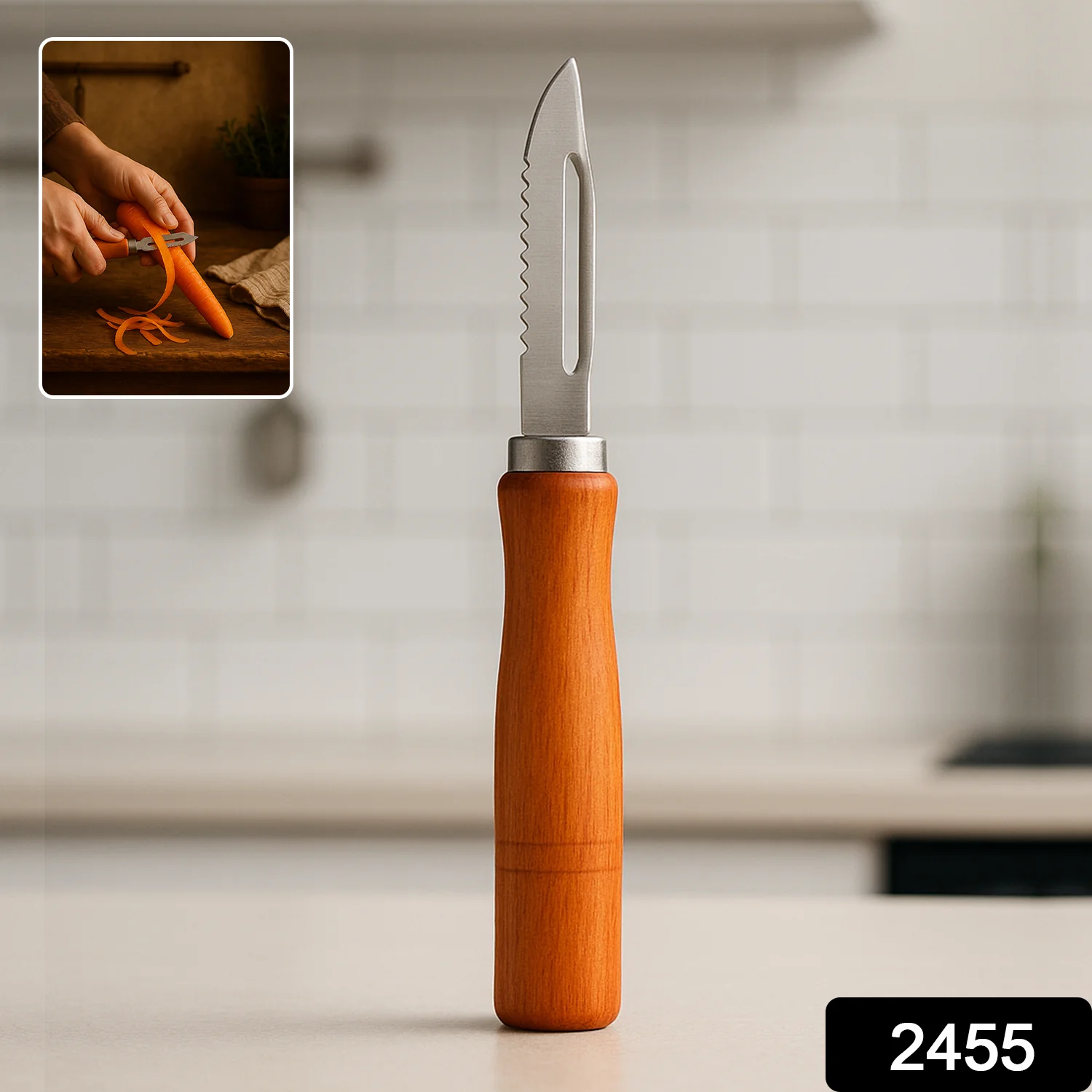 Wooden Handle and Stainless Steel Vegetable Peeler - Image 2