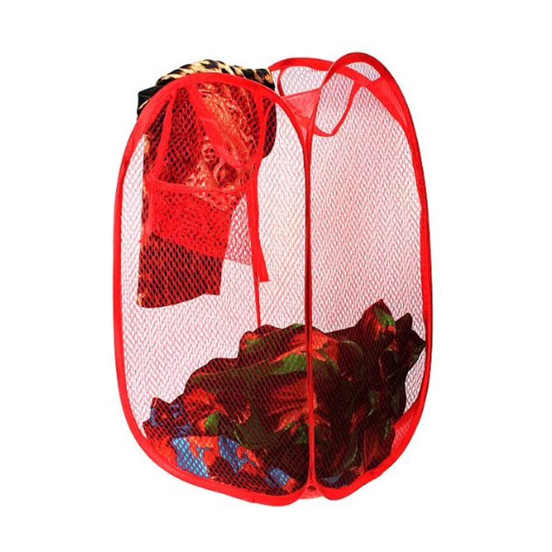 Laundry Hamper Mesh Fabric For Ventilation Foldable Storage  Up Clothes Basket - Image 4