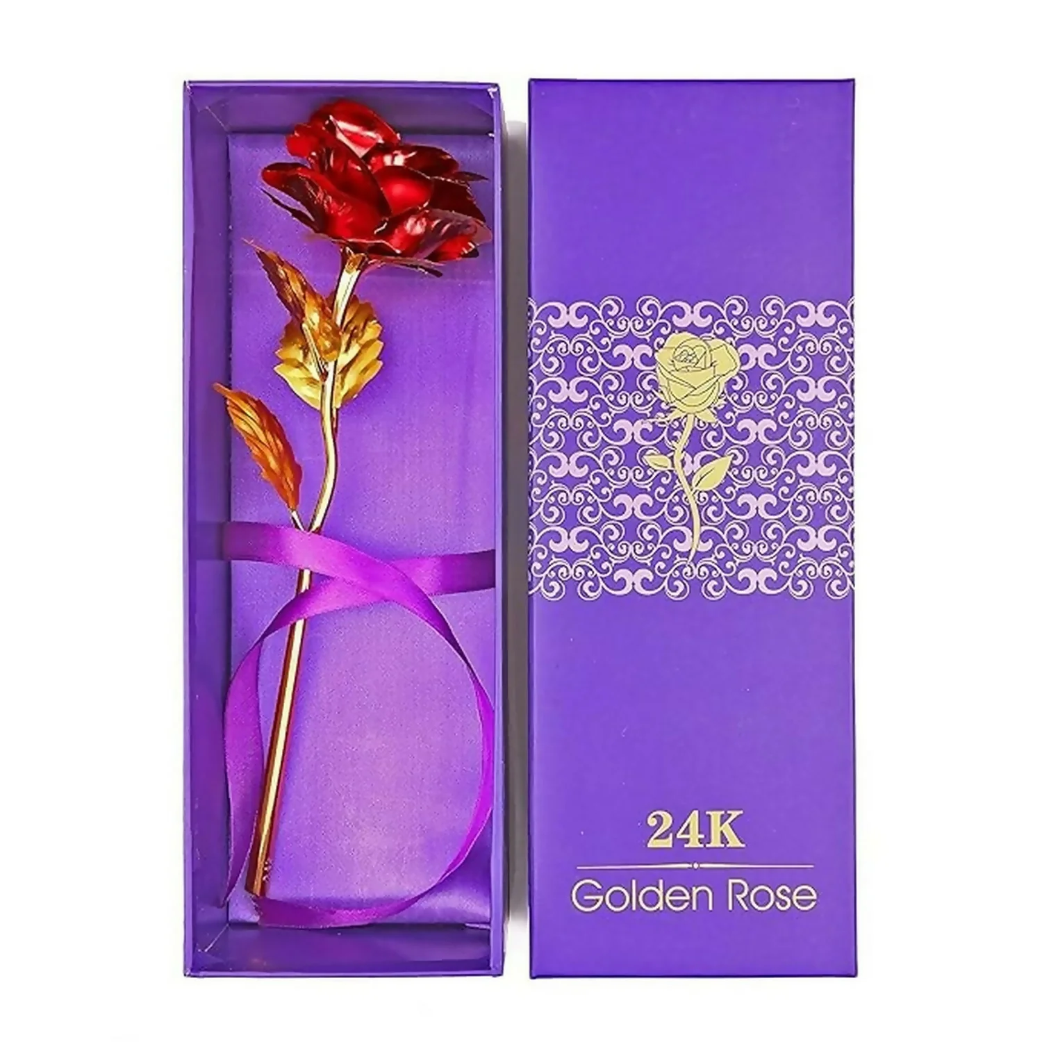 24K Artificial Golden Rose / Gold Red Rose with Gift Box (10 inches) - Image 8