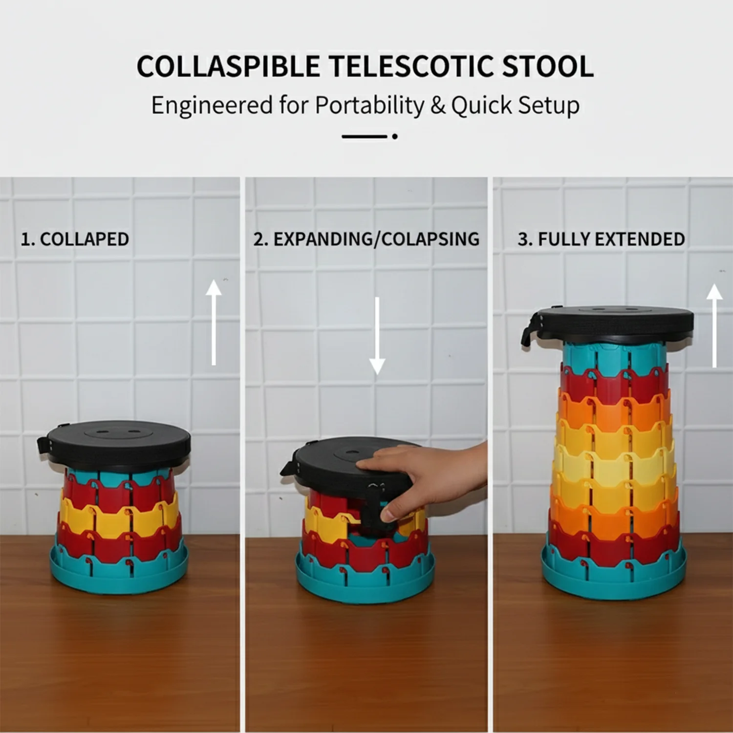Collapsible Stool with Handle for Portable Seating (44x25.5 cm) - Image 4