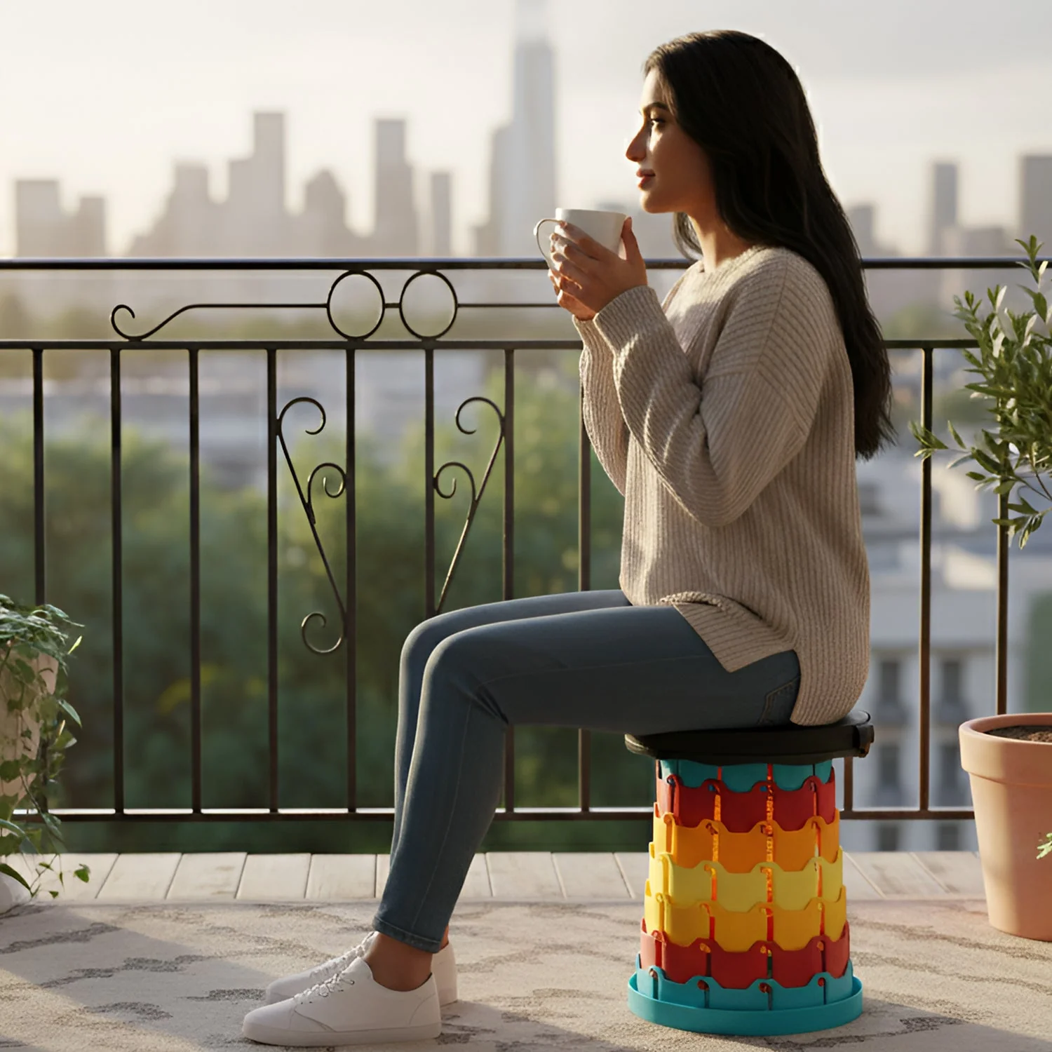 Collapsible Stool with Handle for Portable Seating (44x25.5 cm) - Image 9