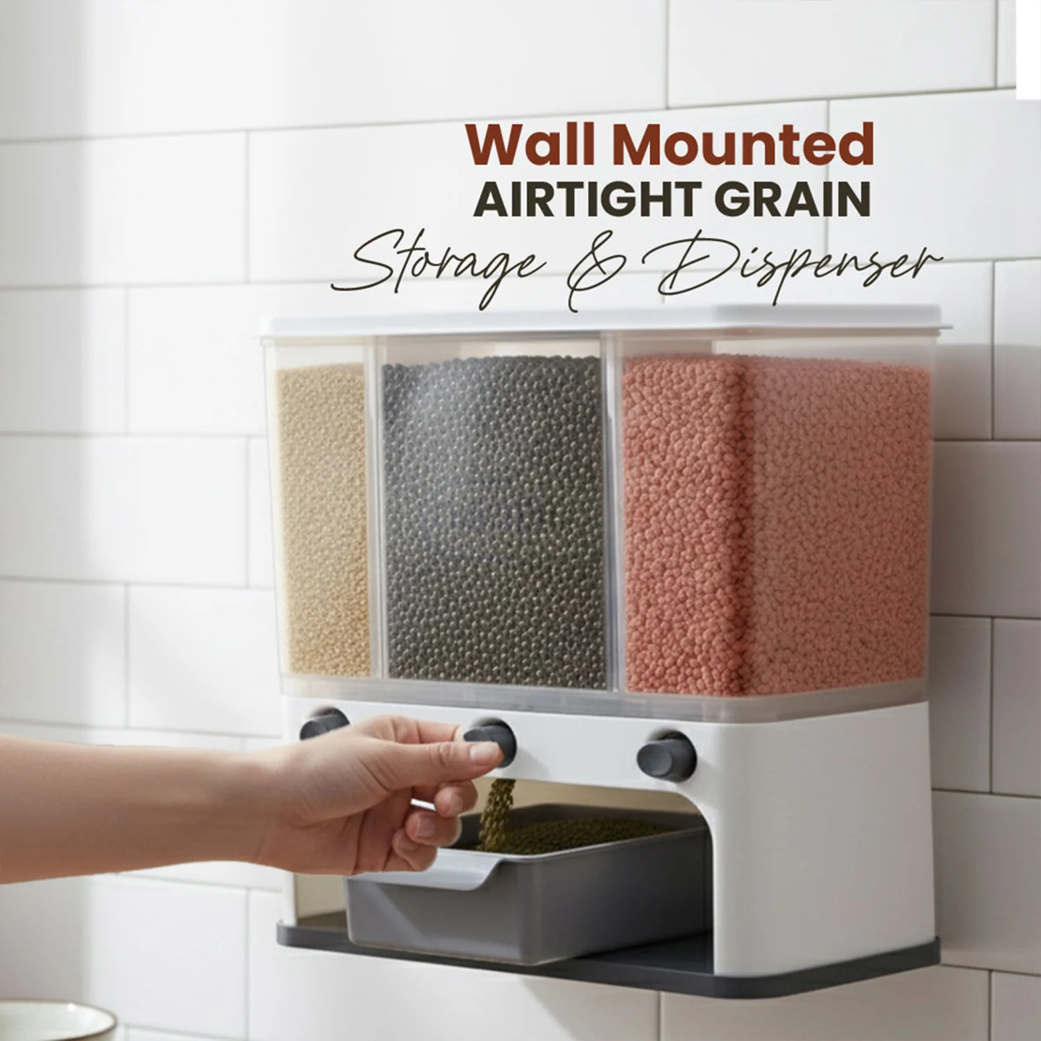 Easy Flow Cereal Dispenser for Kitchen 3 in 1 Push Button Wall Mount Container - Image 3