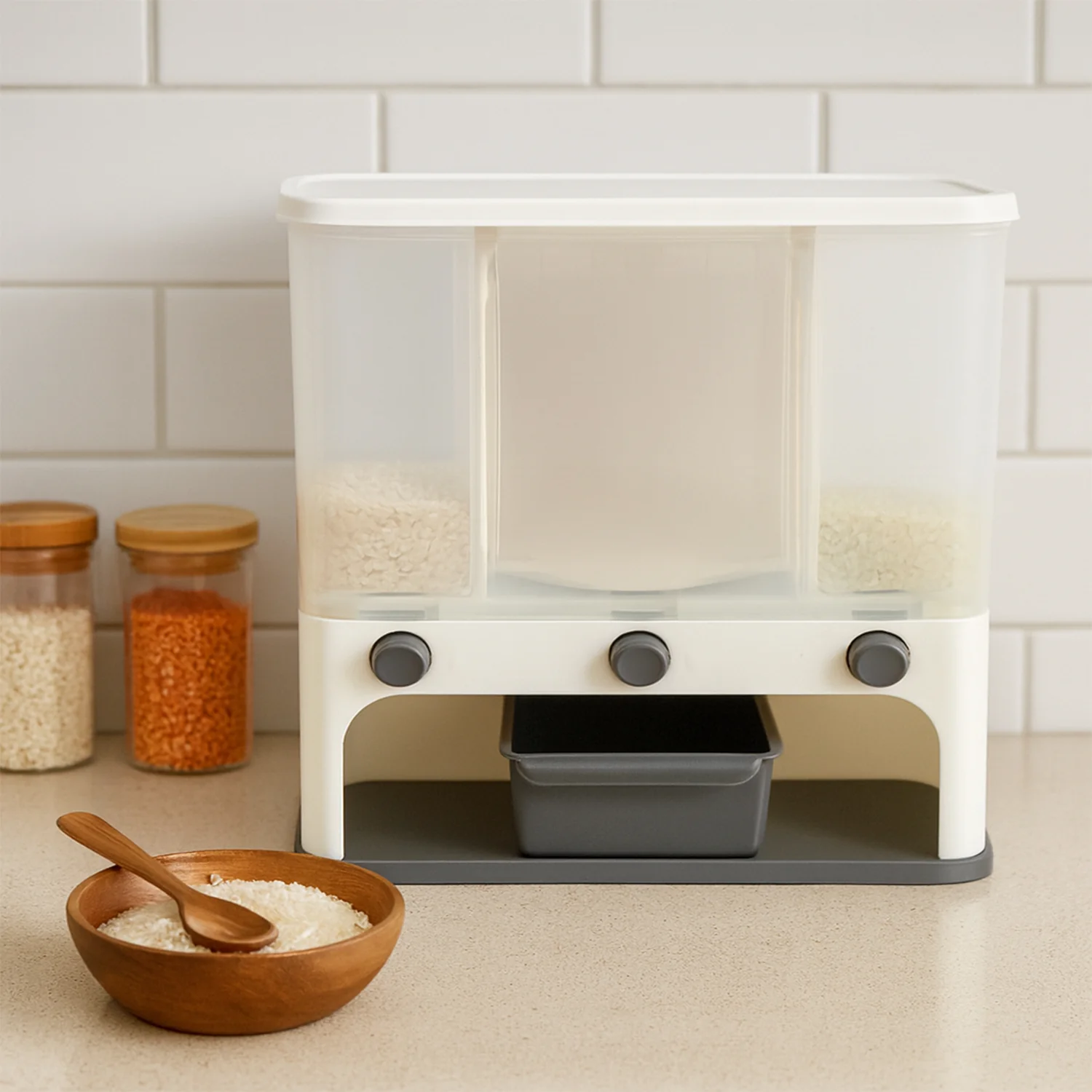Easy Flow Cereal Dispenser for Kitchen 3 in 1 Push Button Wall Mount Container - Image 6
