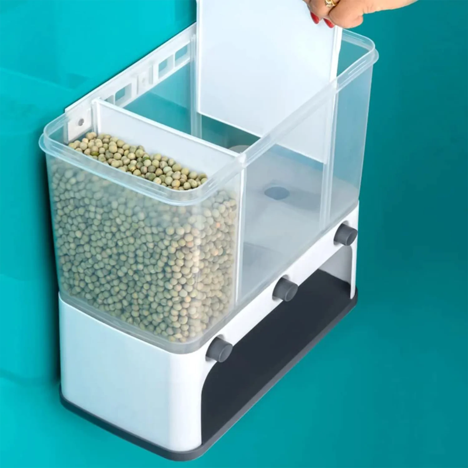 Easy Flow Cereal Dispenser for Kitchen 3 in 1 Push Button Wall Mount Container - Image 7