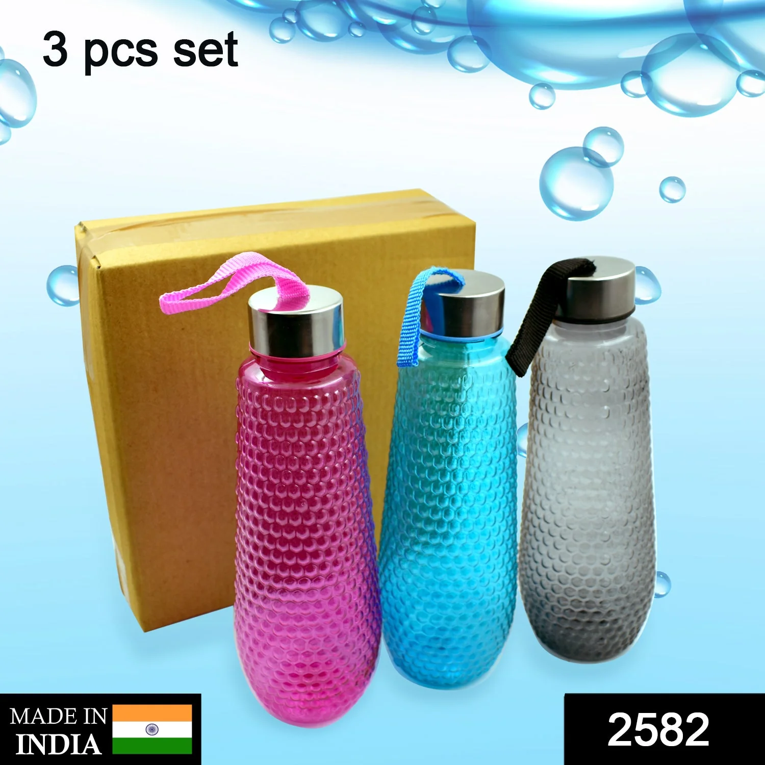 Plastic Fridge Water Bottle Set With Steel Finish Cap (3 Pieces 1 litre) - Image 2