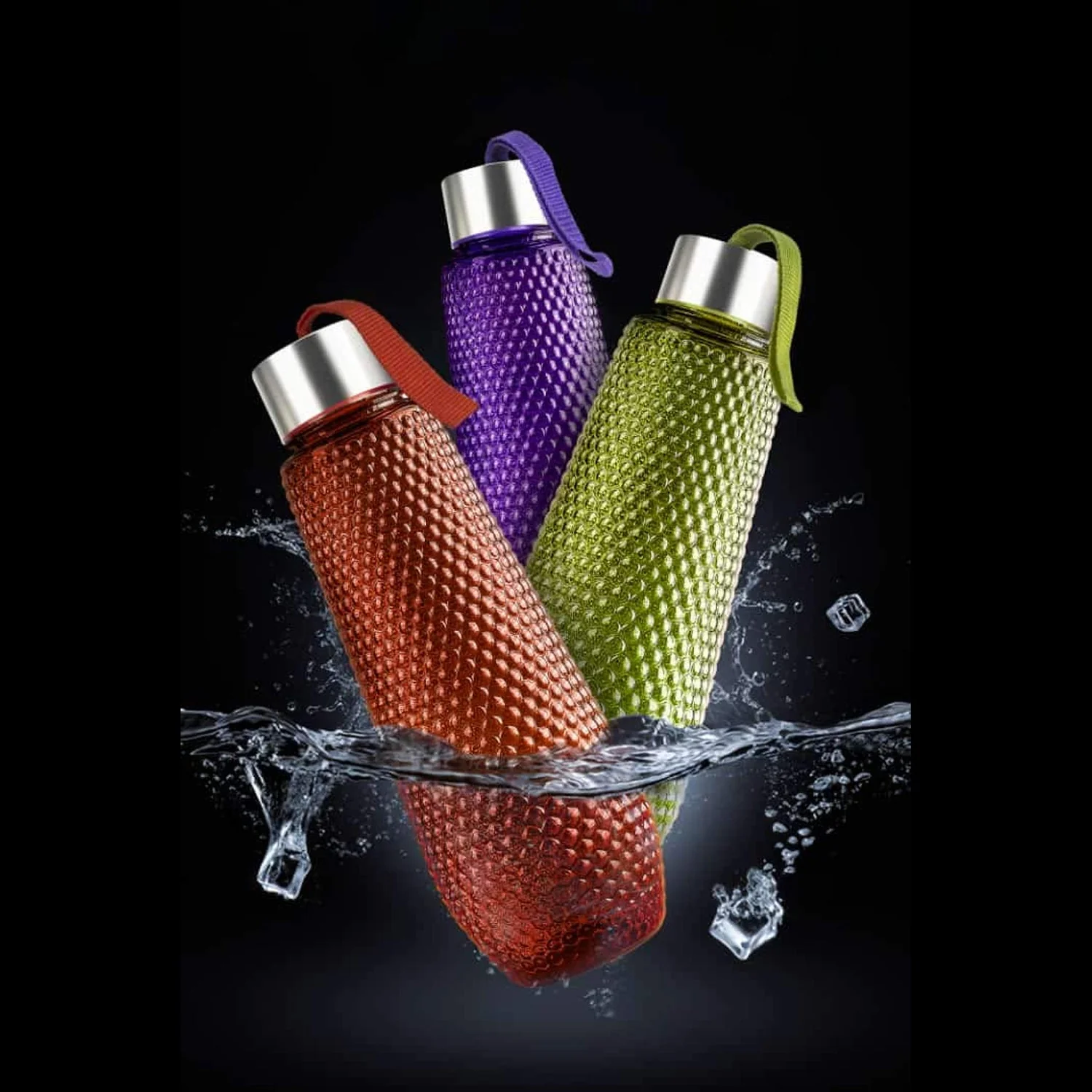 Plastic Fridge Water Bottle Set With Steel Finish Cap (3 Pieces 1 litre) - Image 3