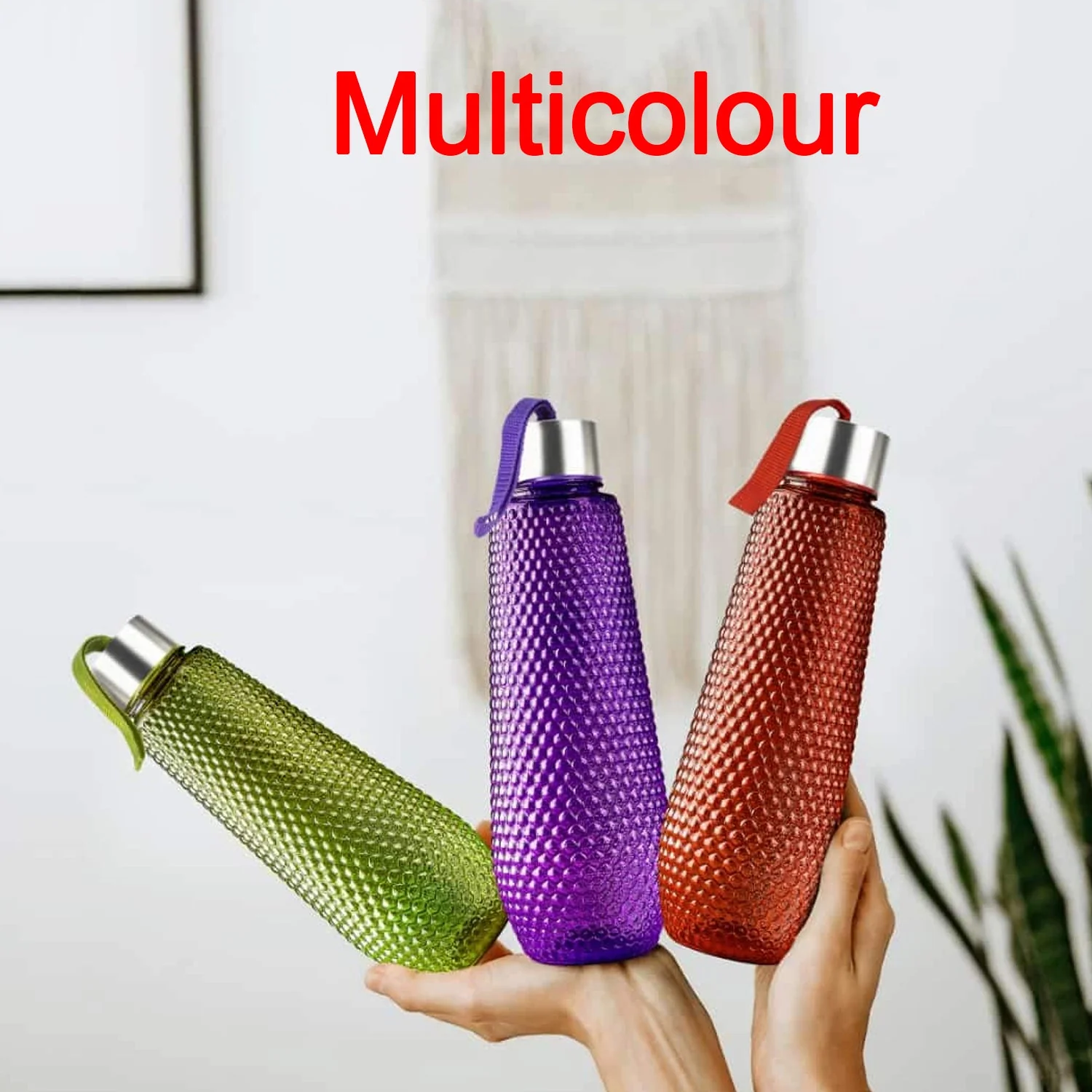 Plastic Fridge Water Bottle Set With Steel Finish Cap (3 Pieces 1 litre) - Image 8