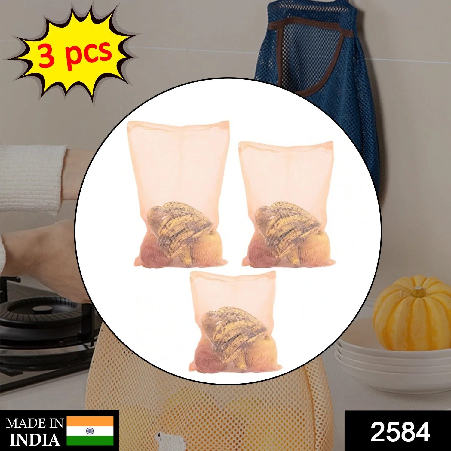Fridge Bags for Fruits and Vegetables with Zip Net (Multicolour) - Image 2