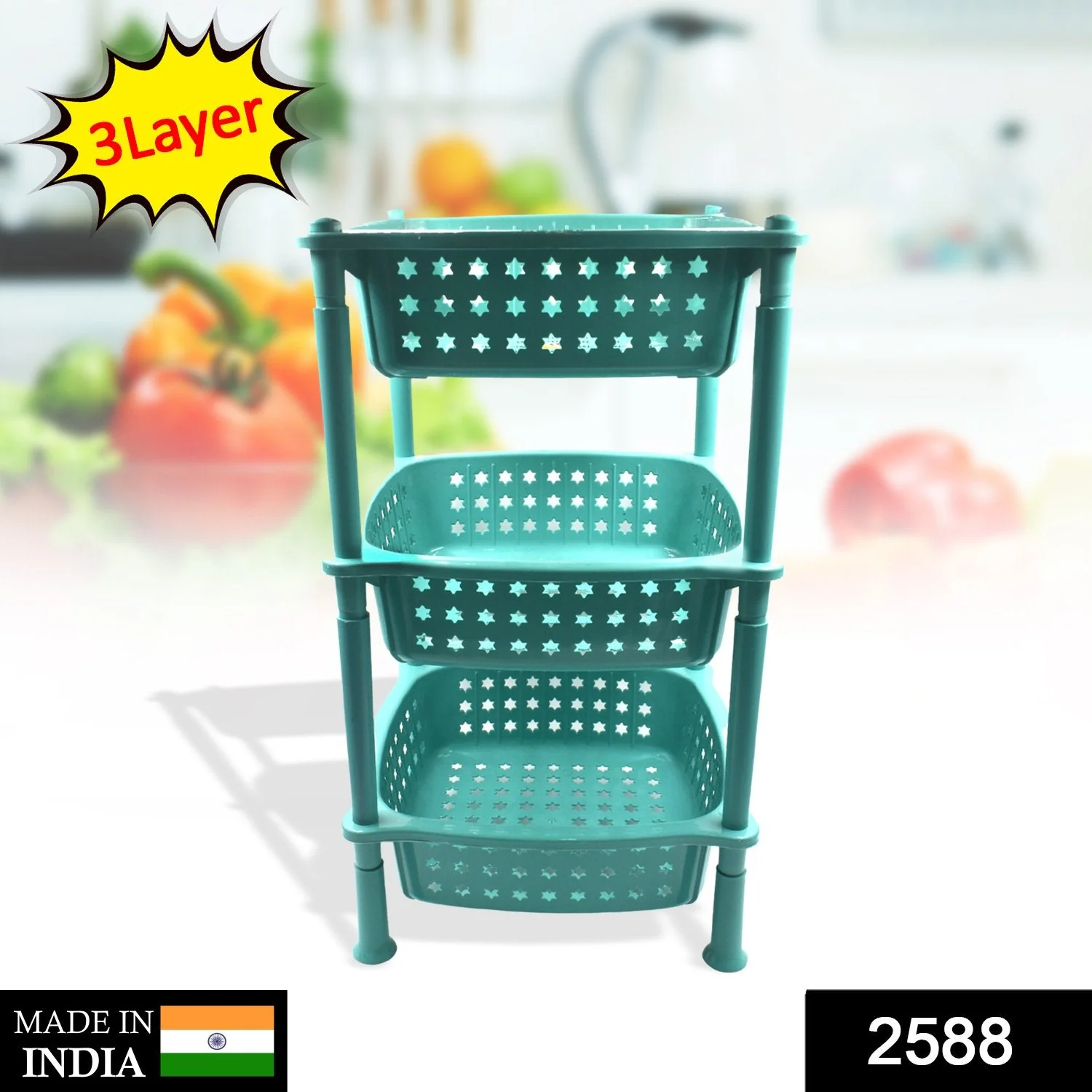 3 layer round Kitchen Trolley Basket ( MOQ :- 6 Pc) - Image 2