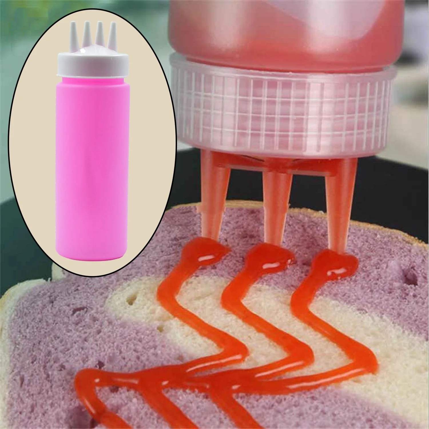 Plastic Bottles with 3 Nozzel for Sauce, Mayonnaise, Chocolate Syrup (Pack of 2Pc) - Image 6