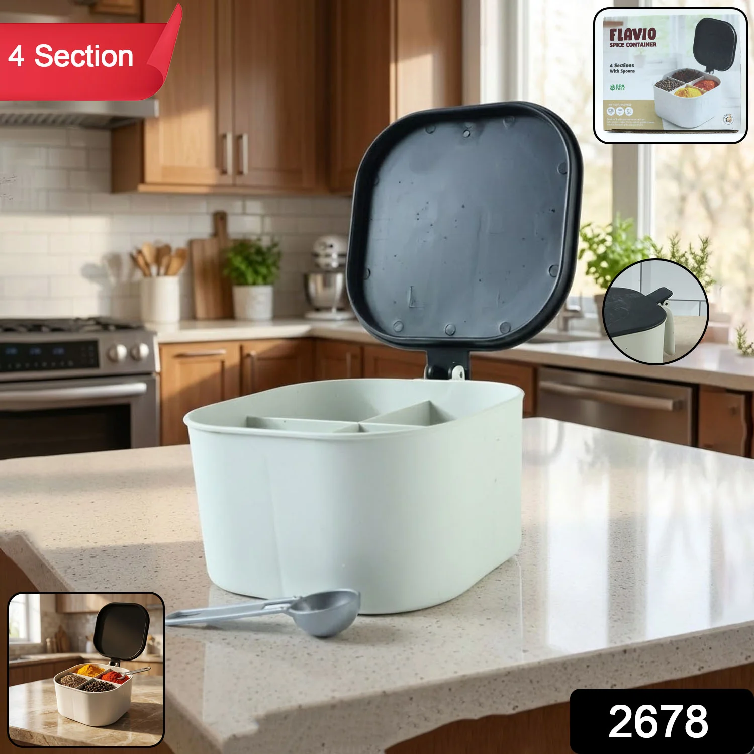 Fancy 4-Section Masala Box for Kitchen Storage (Spice Container) - Image 2