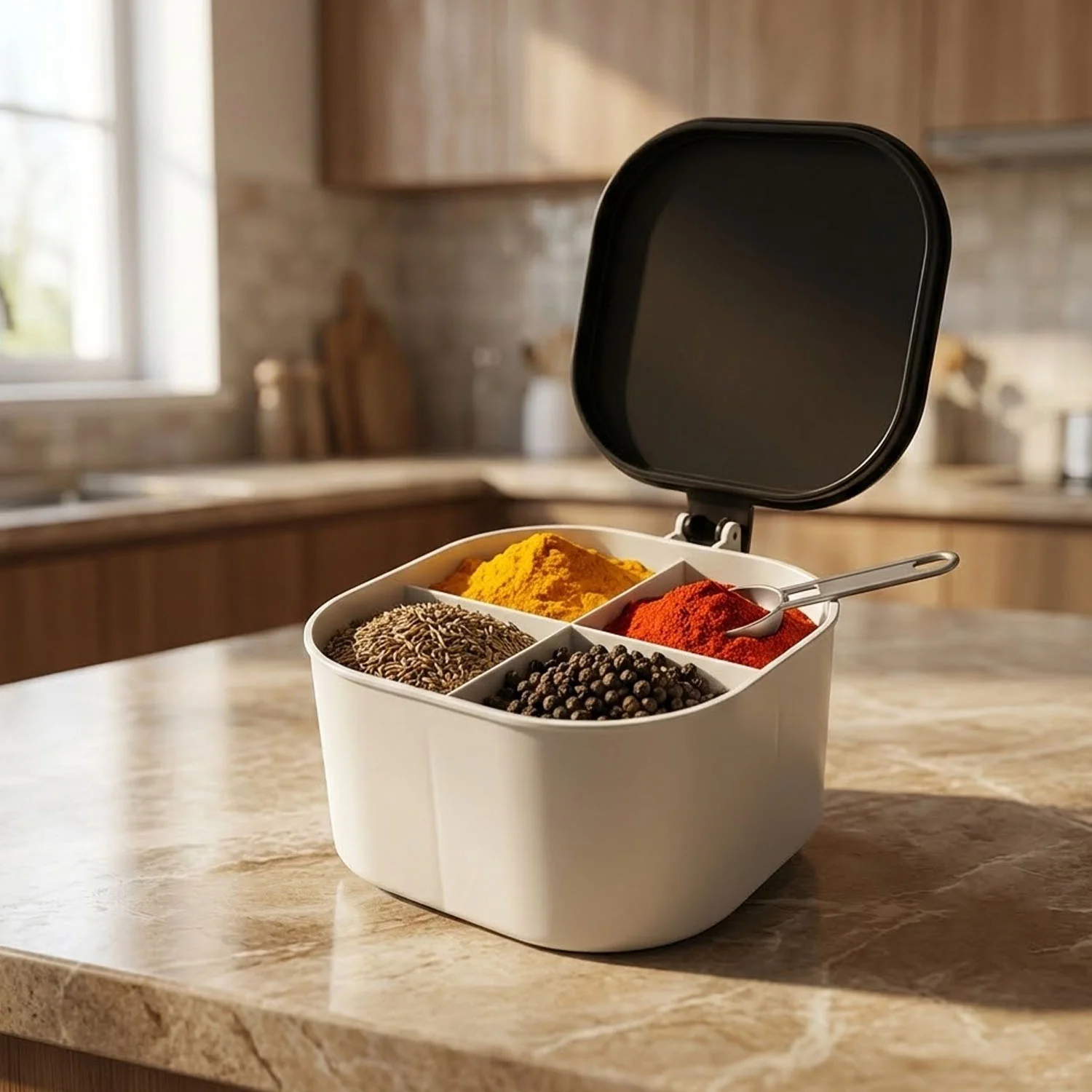 Fancy 4-Section Masala Box for Kitchen Storage (Spice Container) - Image 3