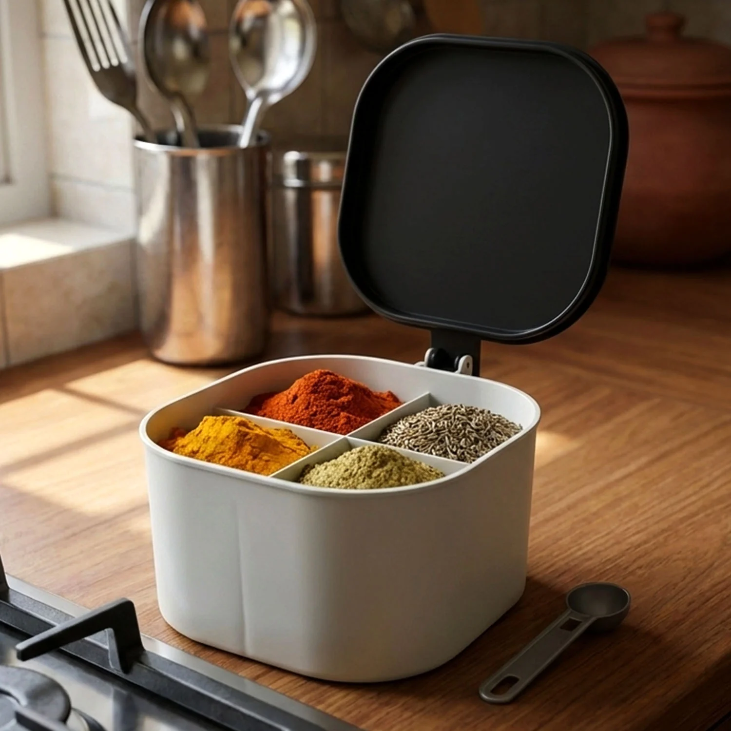 Fancy 4-Section Masala Box for Kitchen Storage (Spice Container) - Image 4